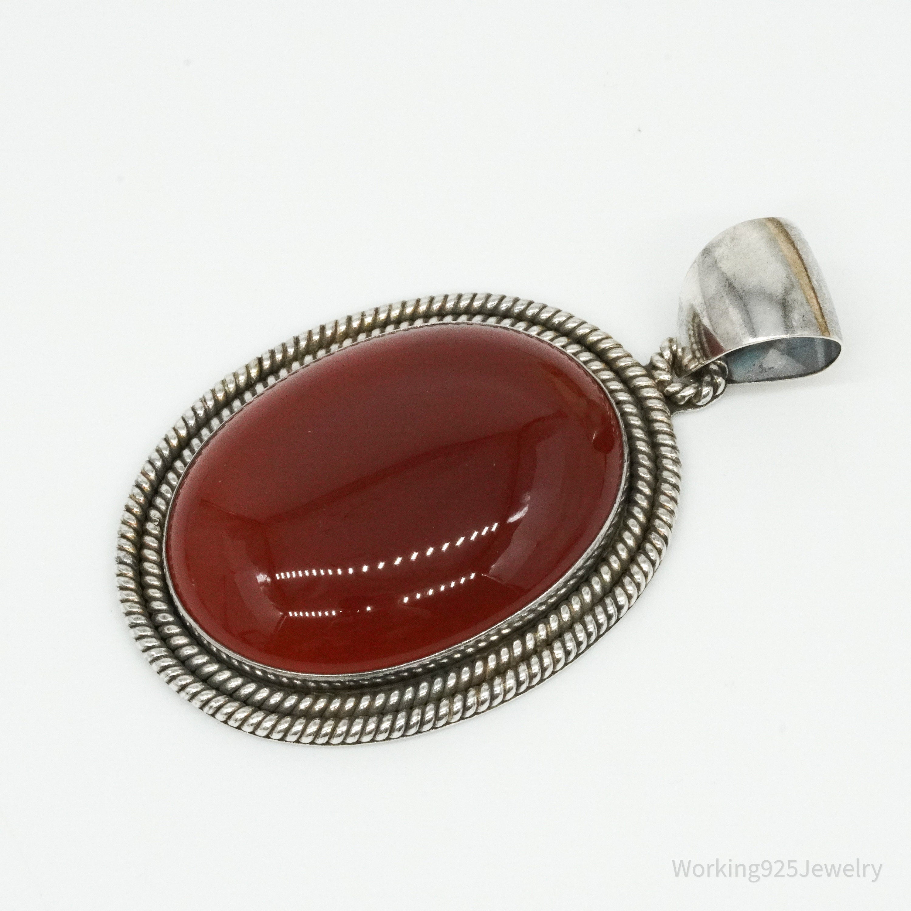 Vintage Designer BA Suarti Large Carnelian Sterling Silver Necklace Pendant