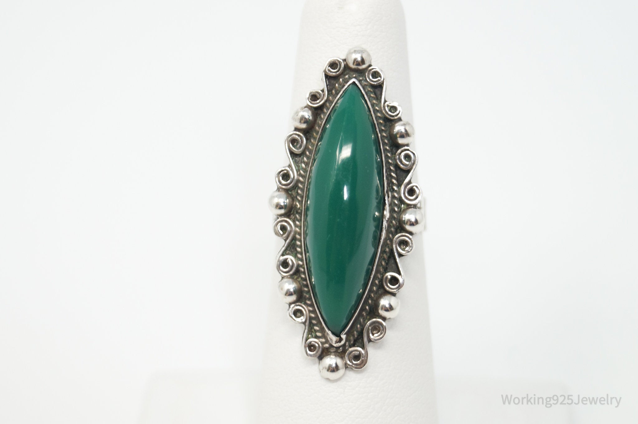 Vintage Mexico Green Onyx Southwestern Sterling Silver Ring - Sz 5.5