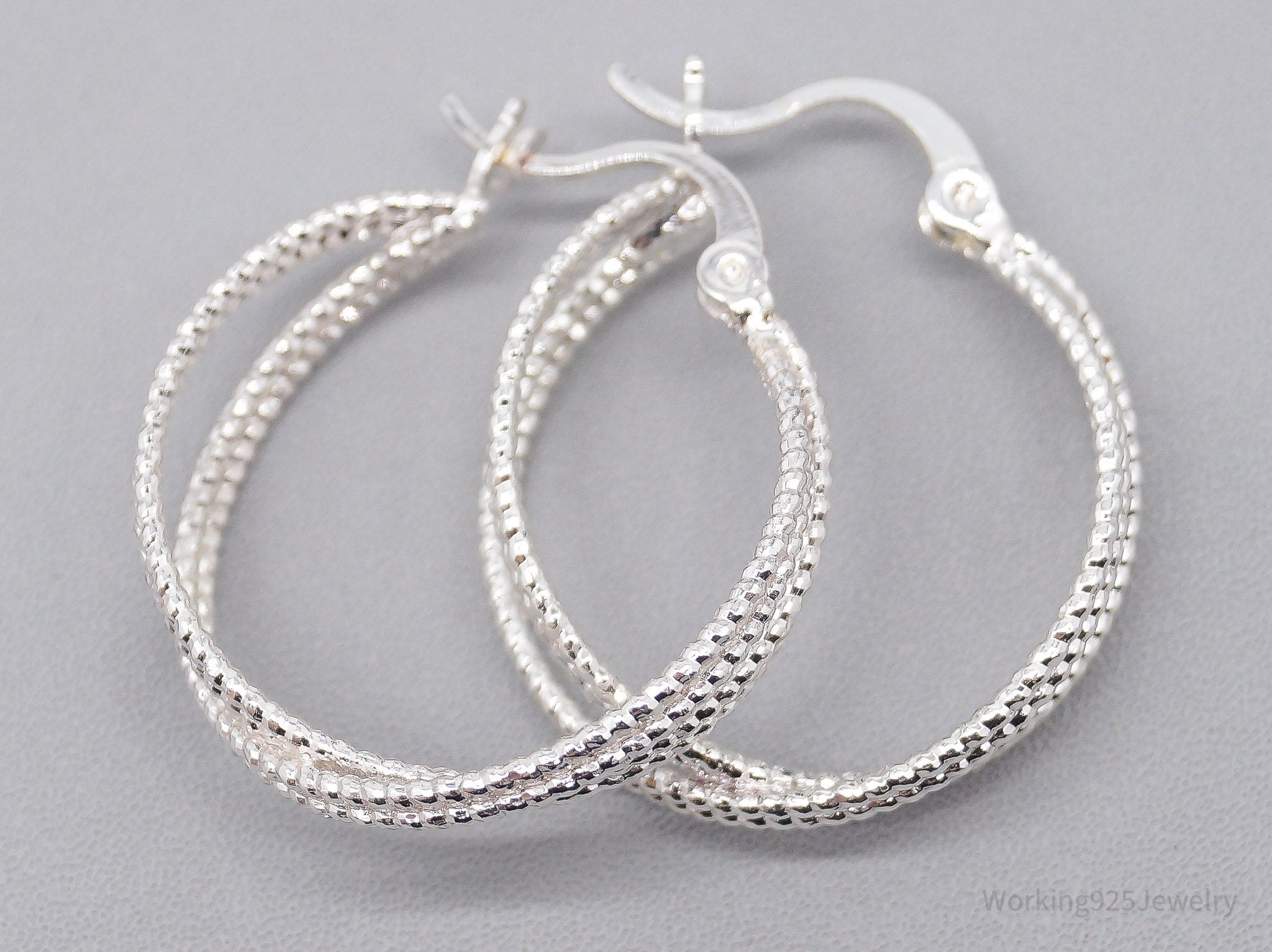 Vintage Cable Textured Silver Hoop Earrings