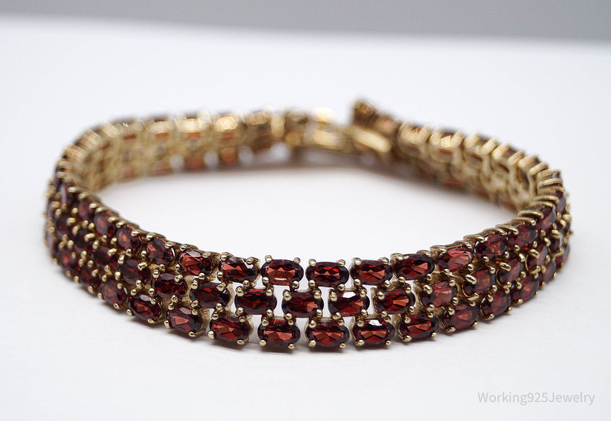 Vintage SETA Garnet Gold Over Sterling Silver Bracelet 7.75"