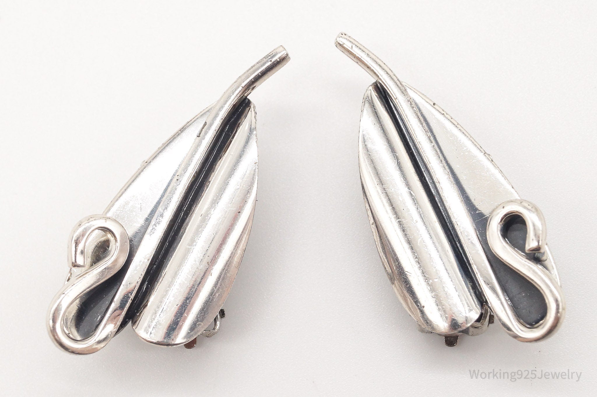 Vintage Midcentury Renoir Sauteur Modernist Sterling Silver Clip On Earrings