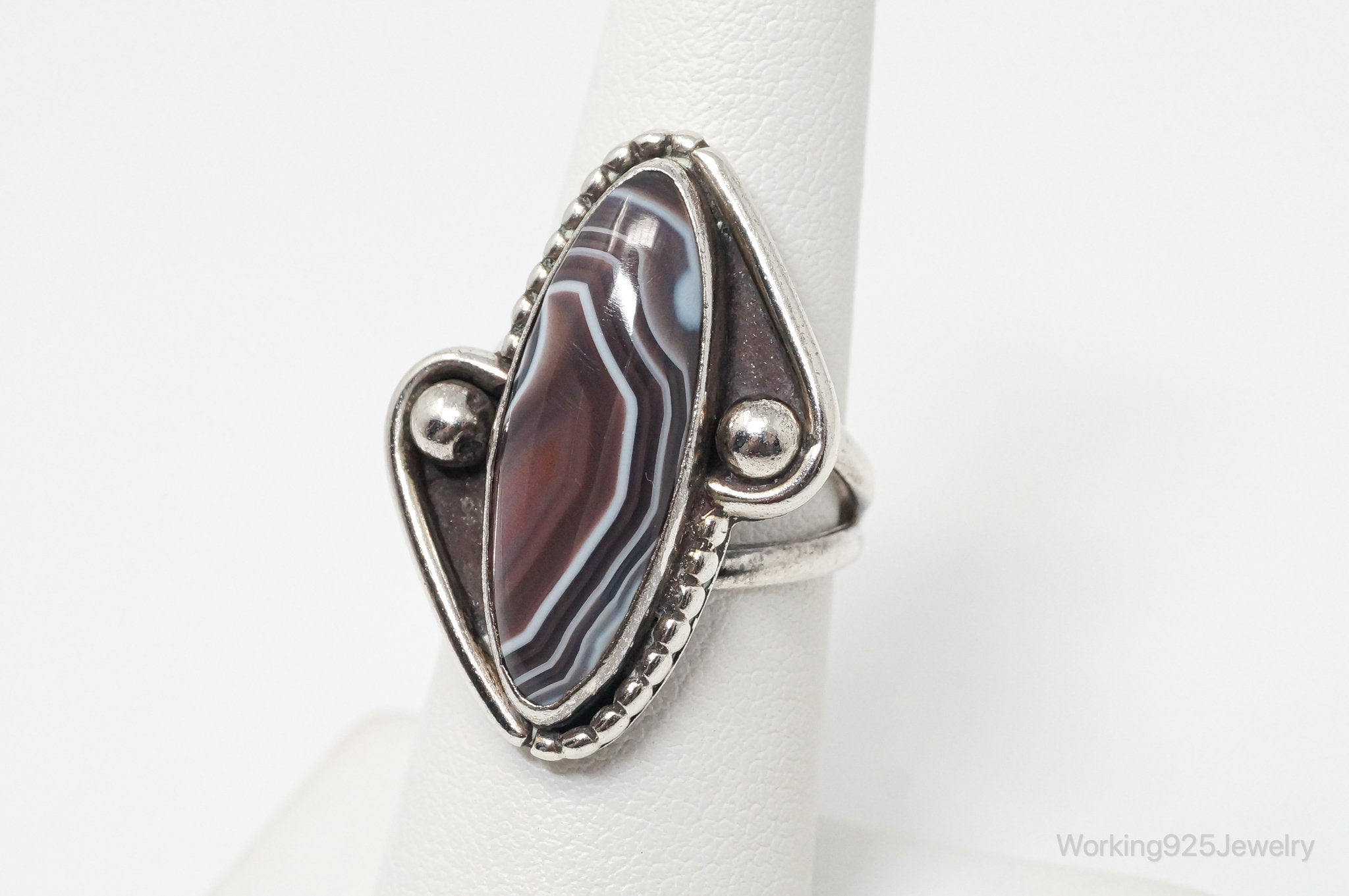 Vintage Native American Lace Agate Unsigned Sterling Silver Ring - Sz 6.75