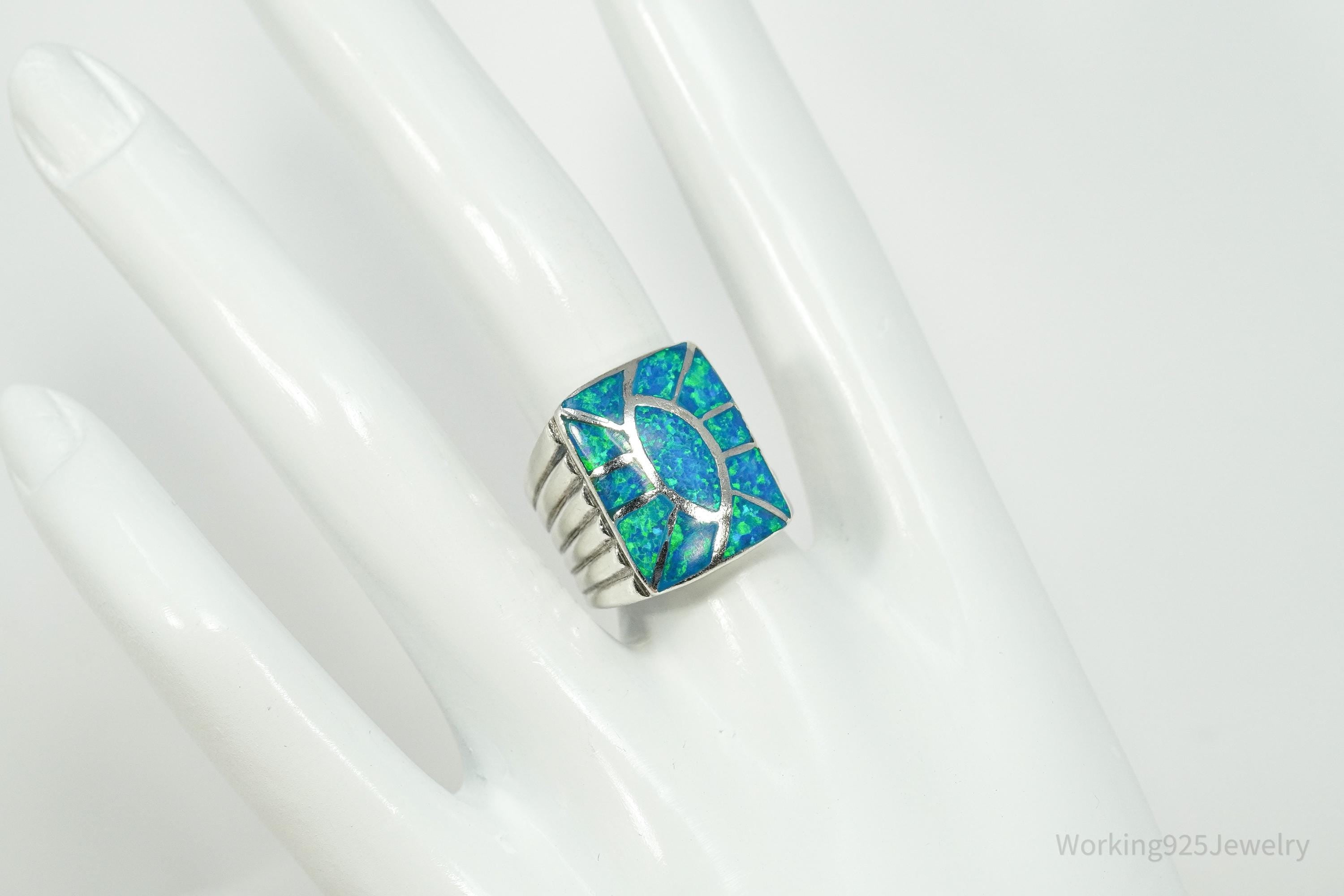 Vintage Opal Inlay Sterling Silver Ring - Size 7.25