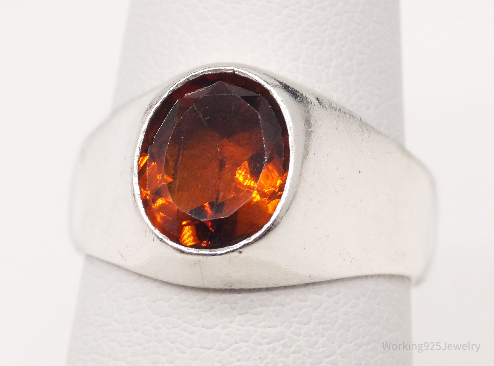 Vintage Orange Poppy Topaz 950 Silver Ring - Size 6