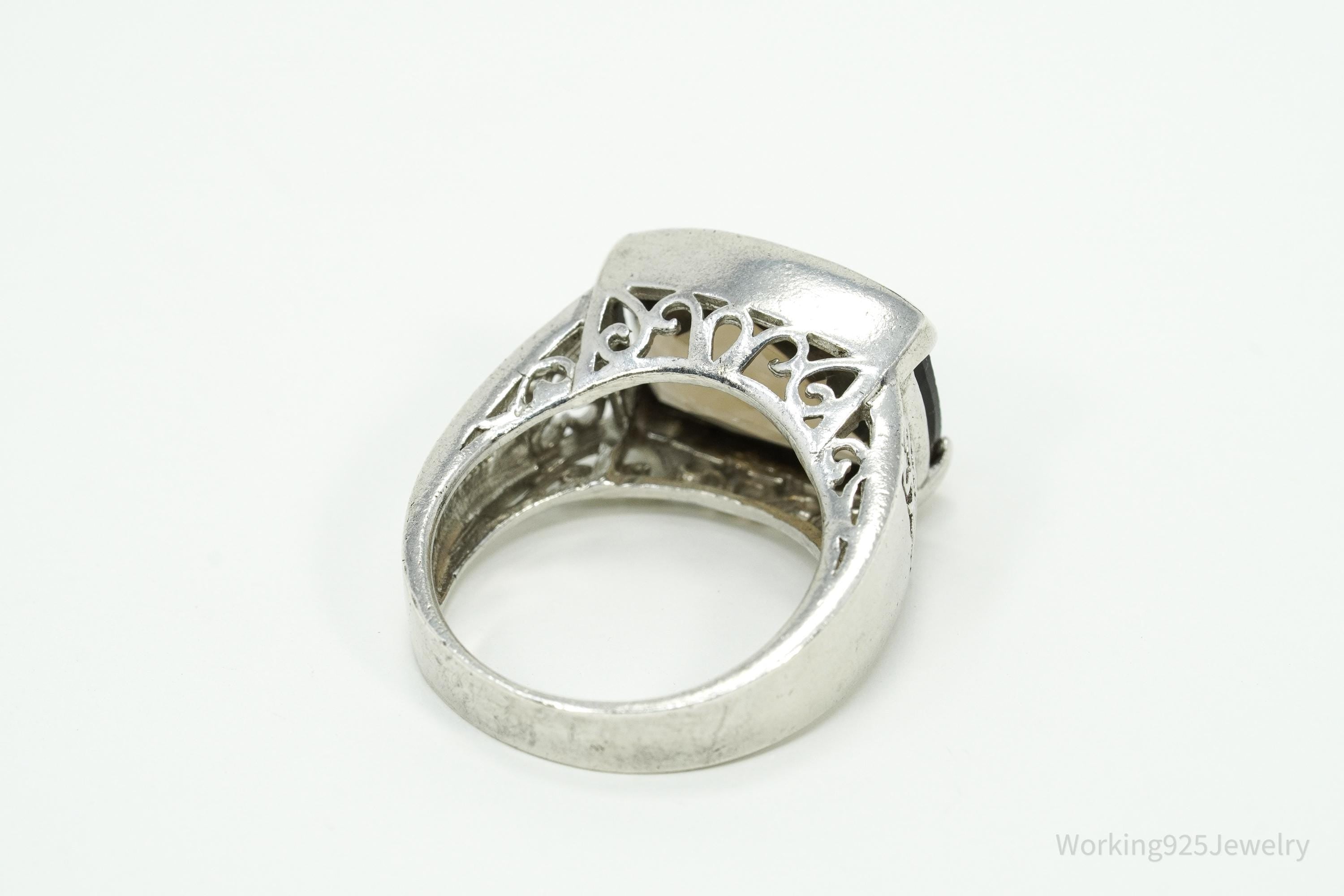 Vintage Large Smoky Topaz Sterling Silver Ring - Size 7.25