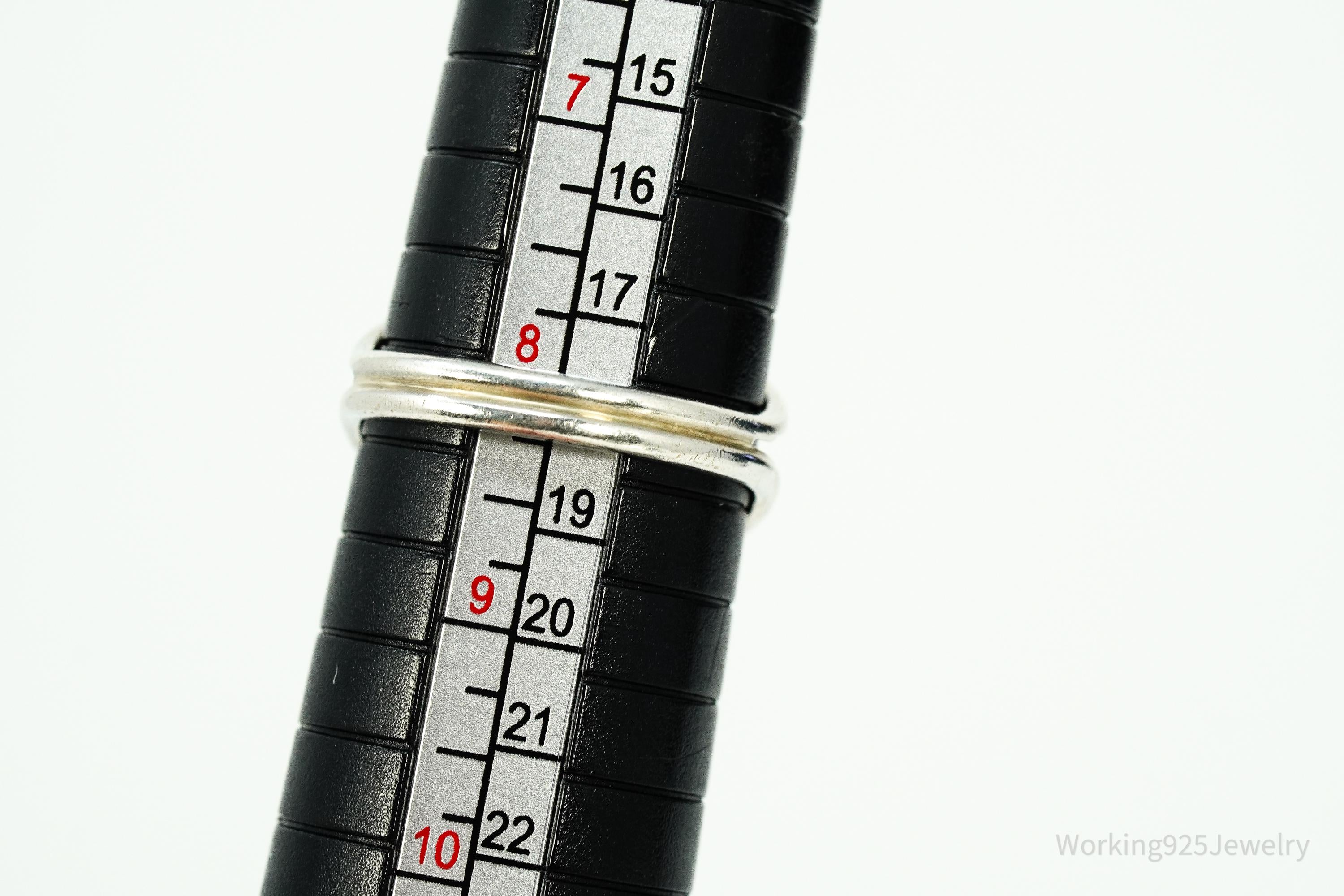 Vintage Green Jade Silver Ring - Size 8.25