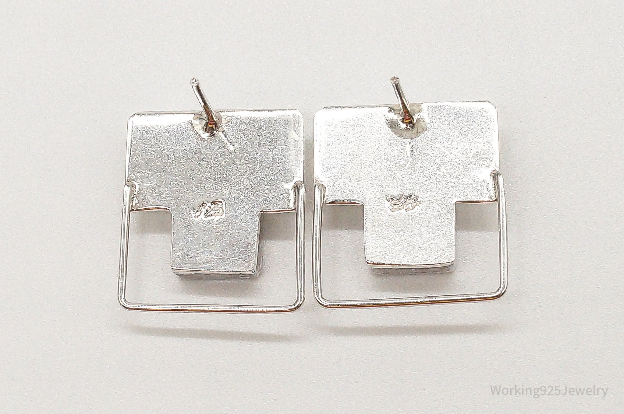 Vintage Modernist Resin Square Sterling Silver Earrings