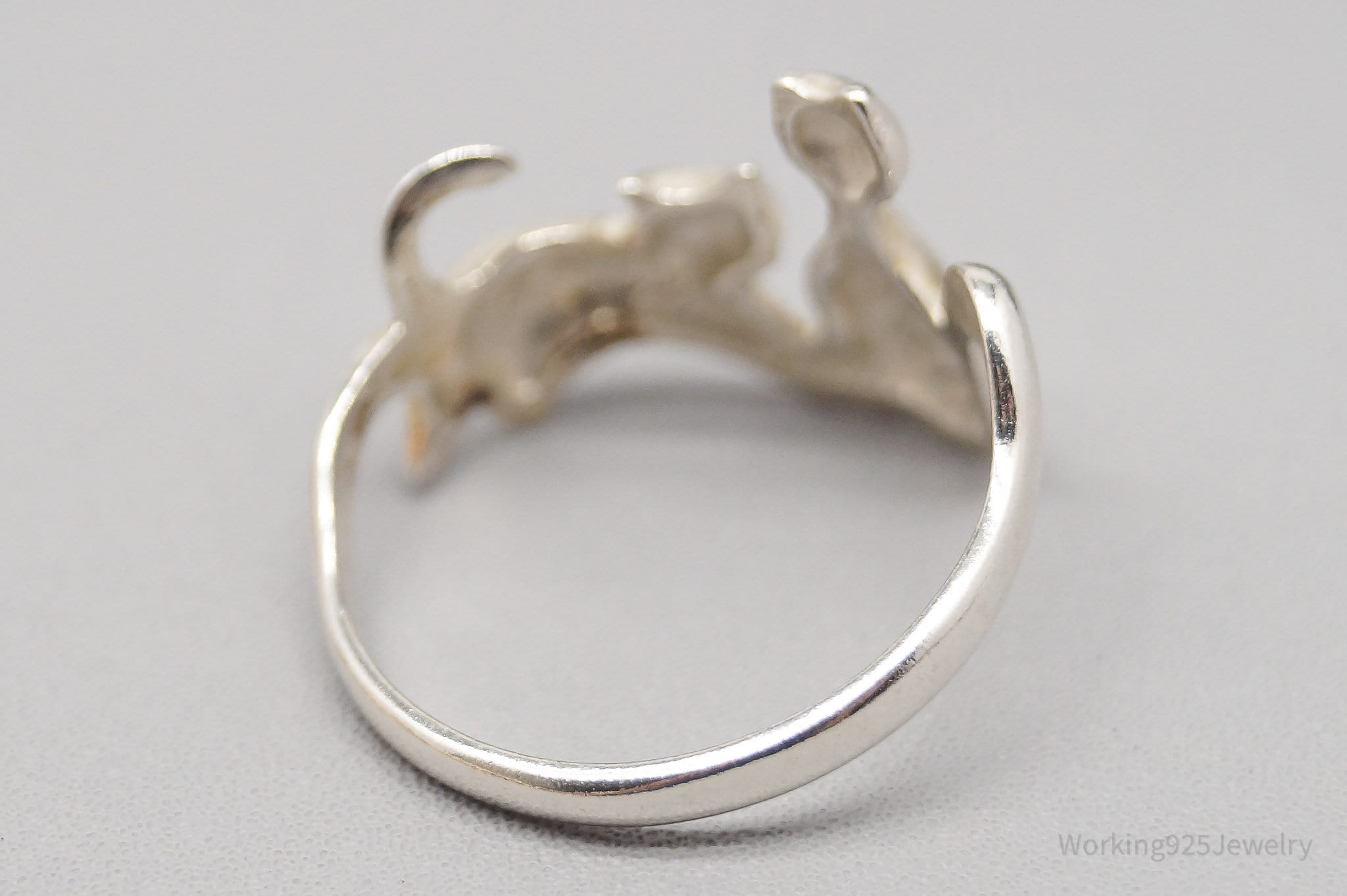 Vintage Cats Kittens Silver Ring - Size 8.25