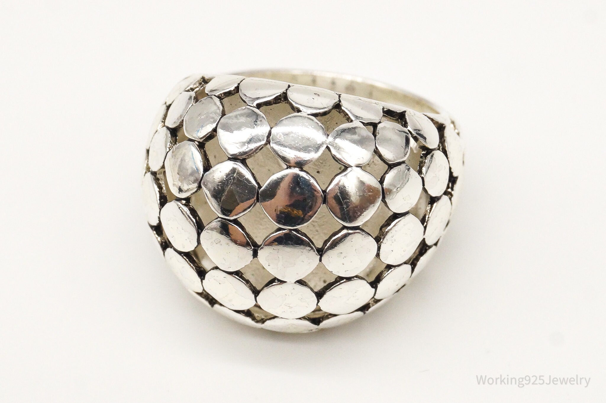 Vintage Modernist Style Sleek Spotted Dome Sterling Silver Ring - Size 7