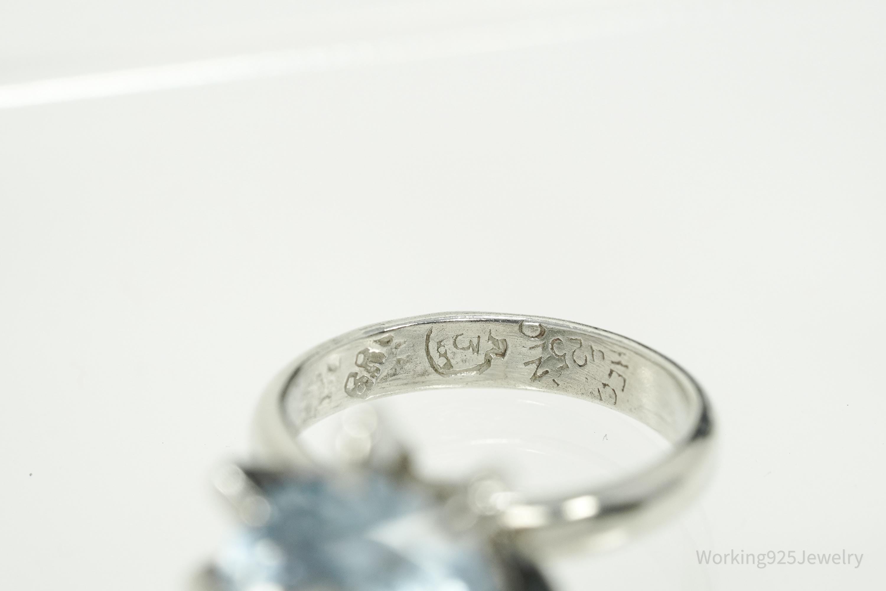 Vintage Mexico Modernist Blue Topaz Sterling Silver Ring - Size 6.5