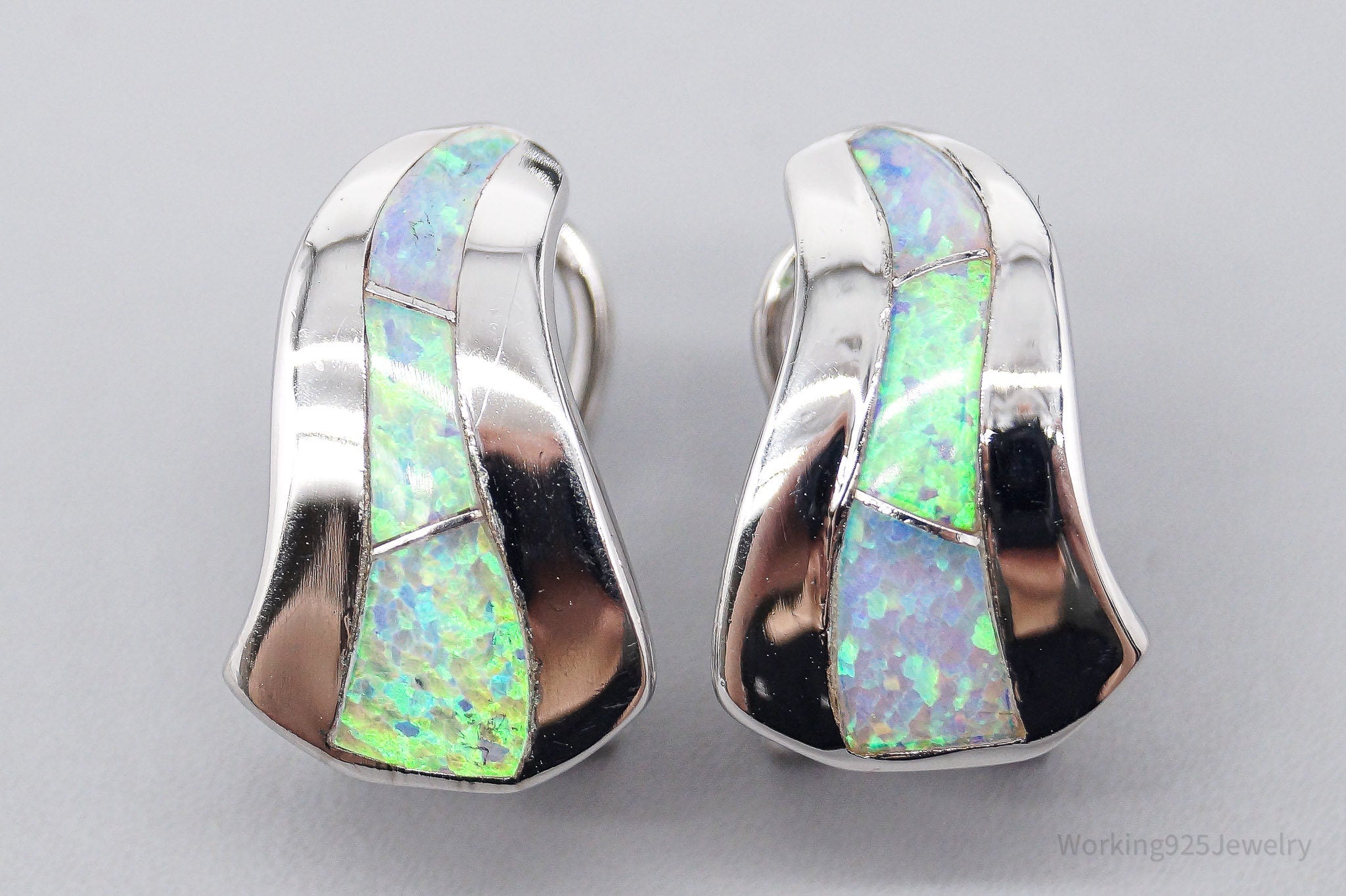 Vintage Opal Inlay Sterling Silver Earrings