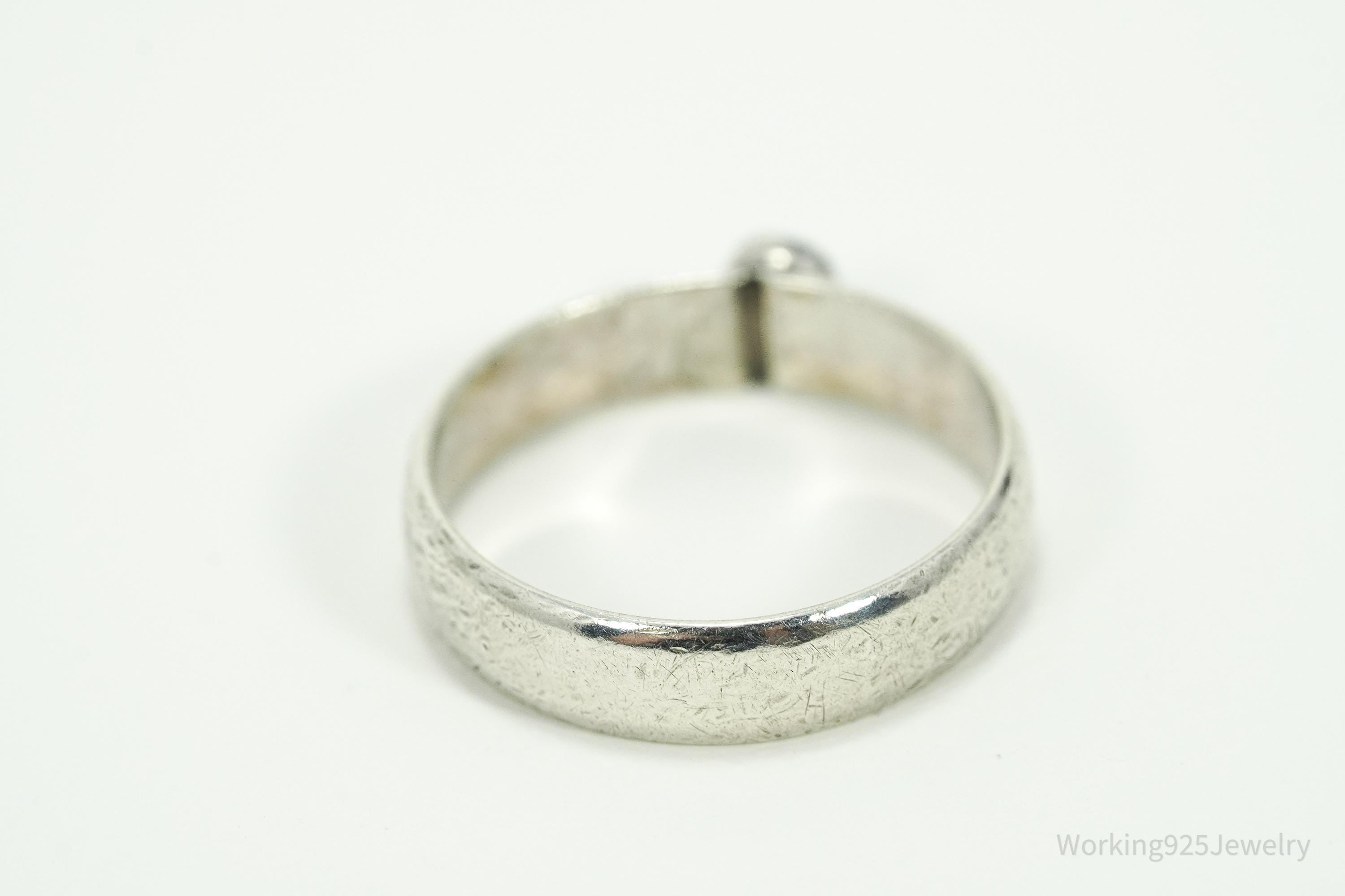 Vintage Native American Turquoise Silver Band Ring - Size 6