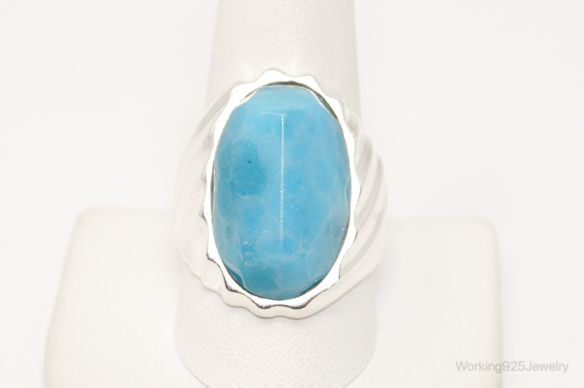 Vintage Mexico Blue Larimar Modern Sterling Silver Ring - Sz 10.5