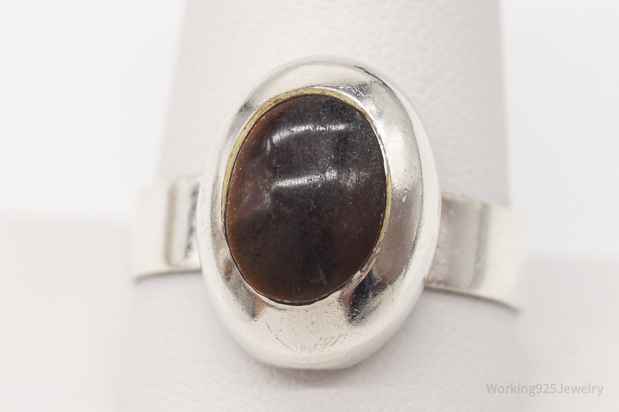 Vintage Mexico Tigers Eye Modernist Style Sterling Silver Ring - Size 11.25