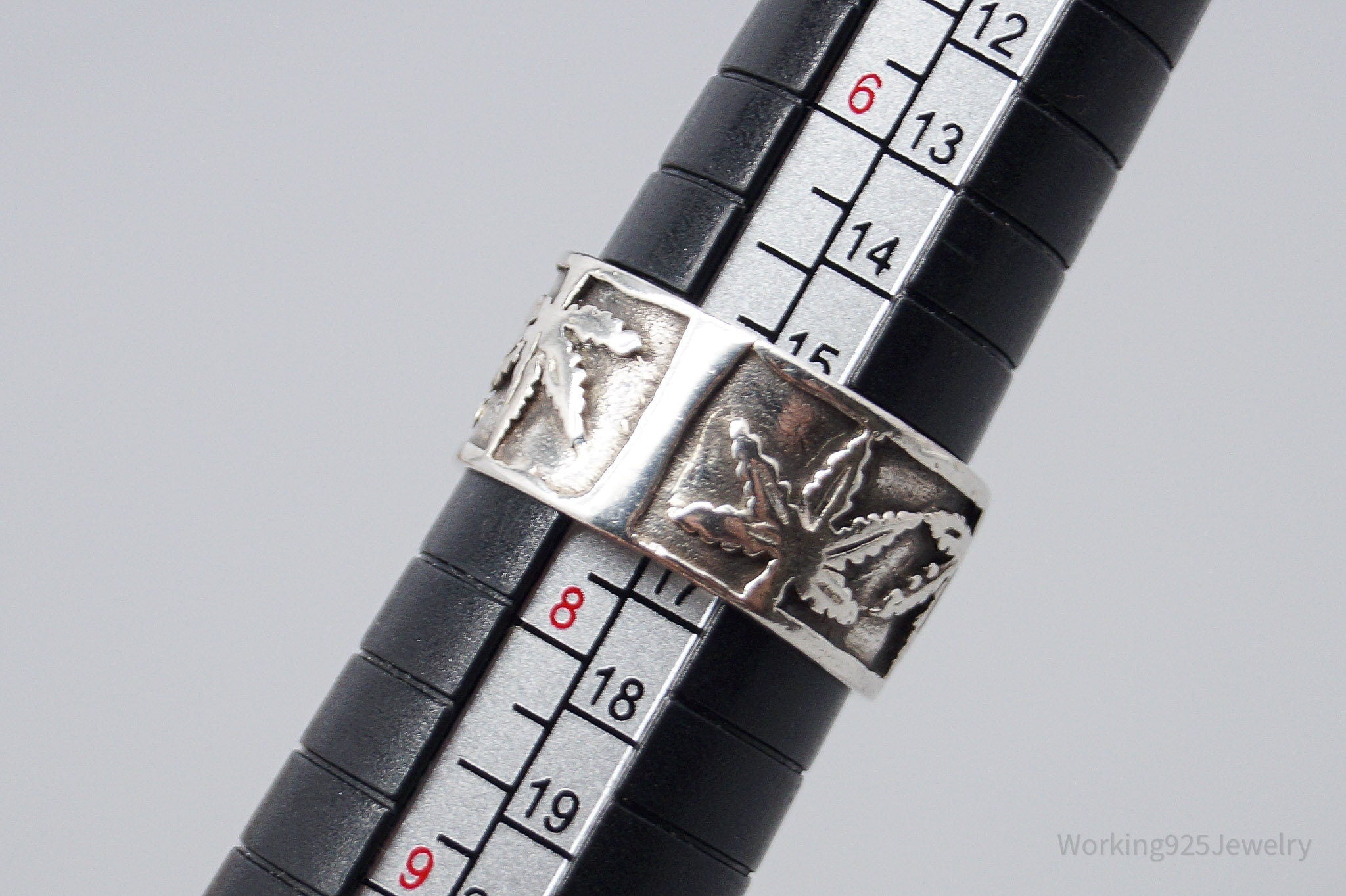 Vintage Medical Marijuana Pot Plant Weed Sterling Silver Ring - Size 7.5