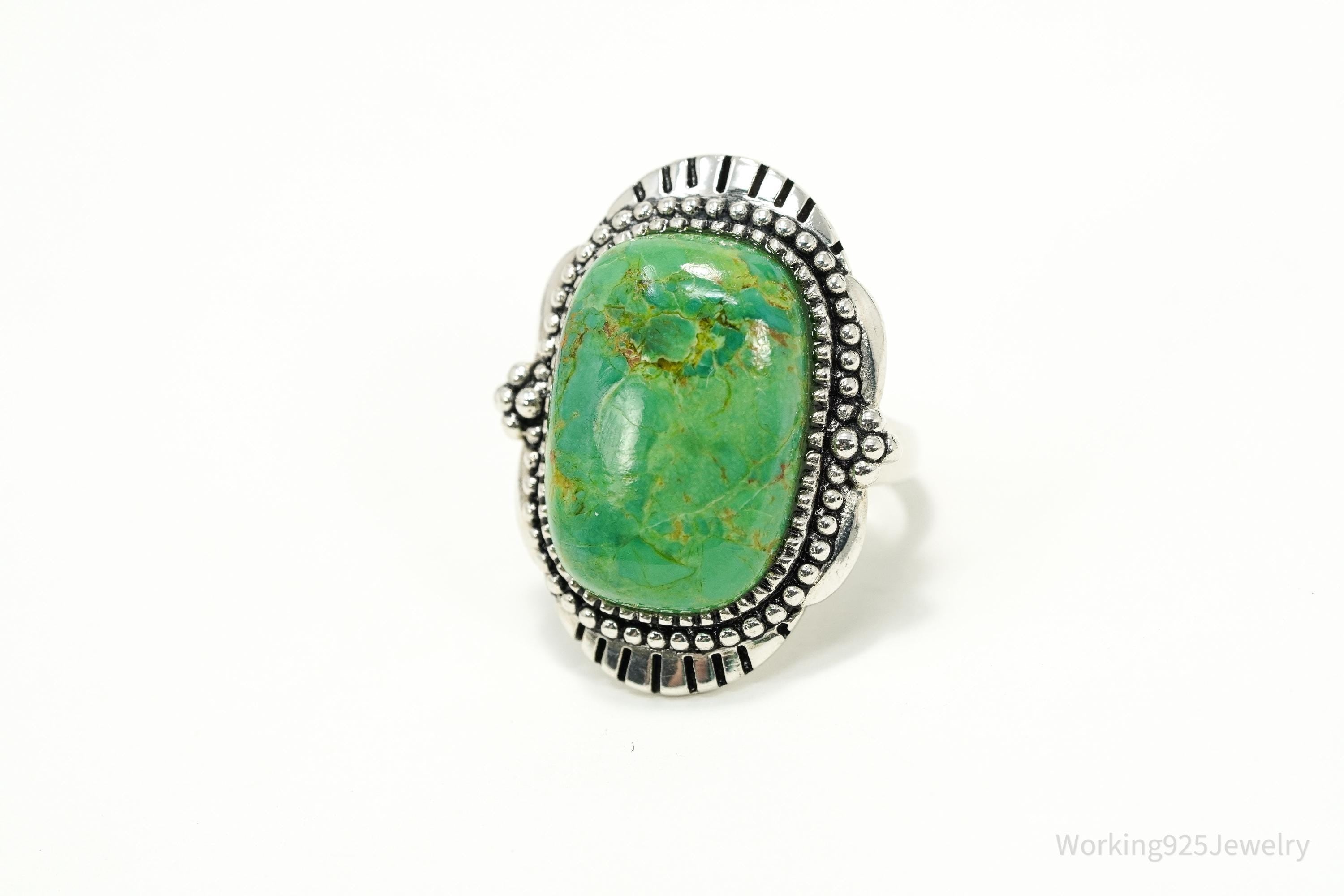 Vintage BBJ Sterling Silver Ring • Large Oval Turquoise Cabochon Size 7