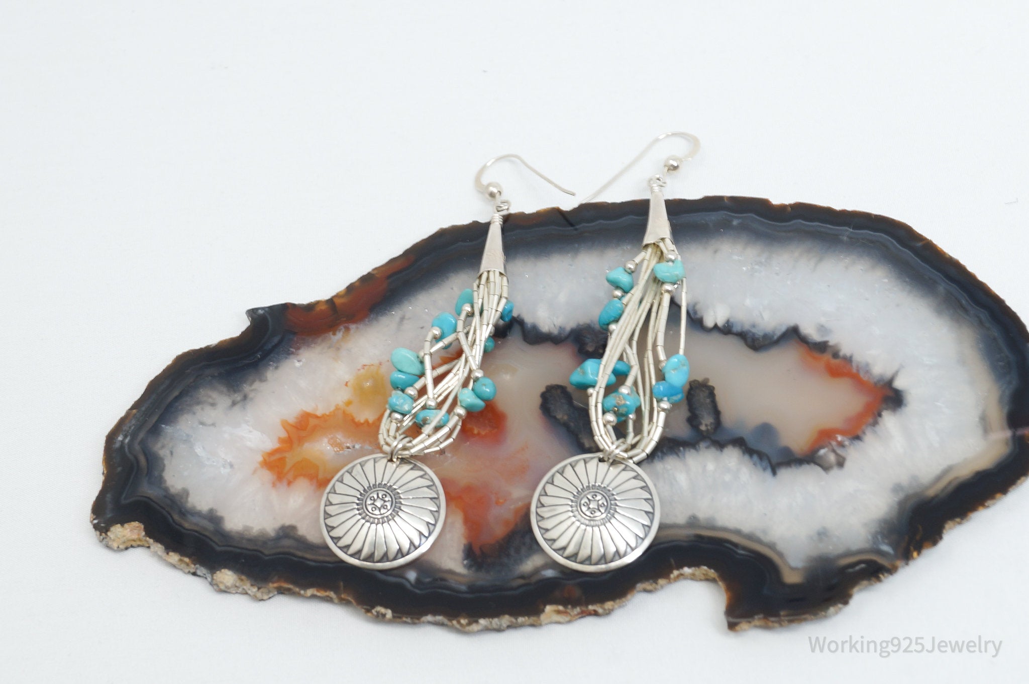 Vintage Native American CJC Turquoise Sterling Silver Earrings