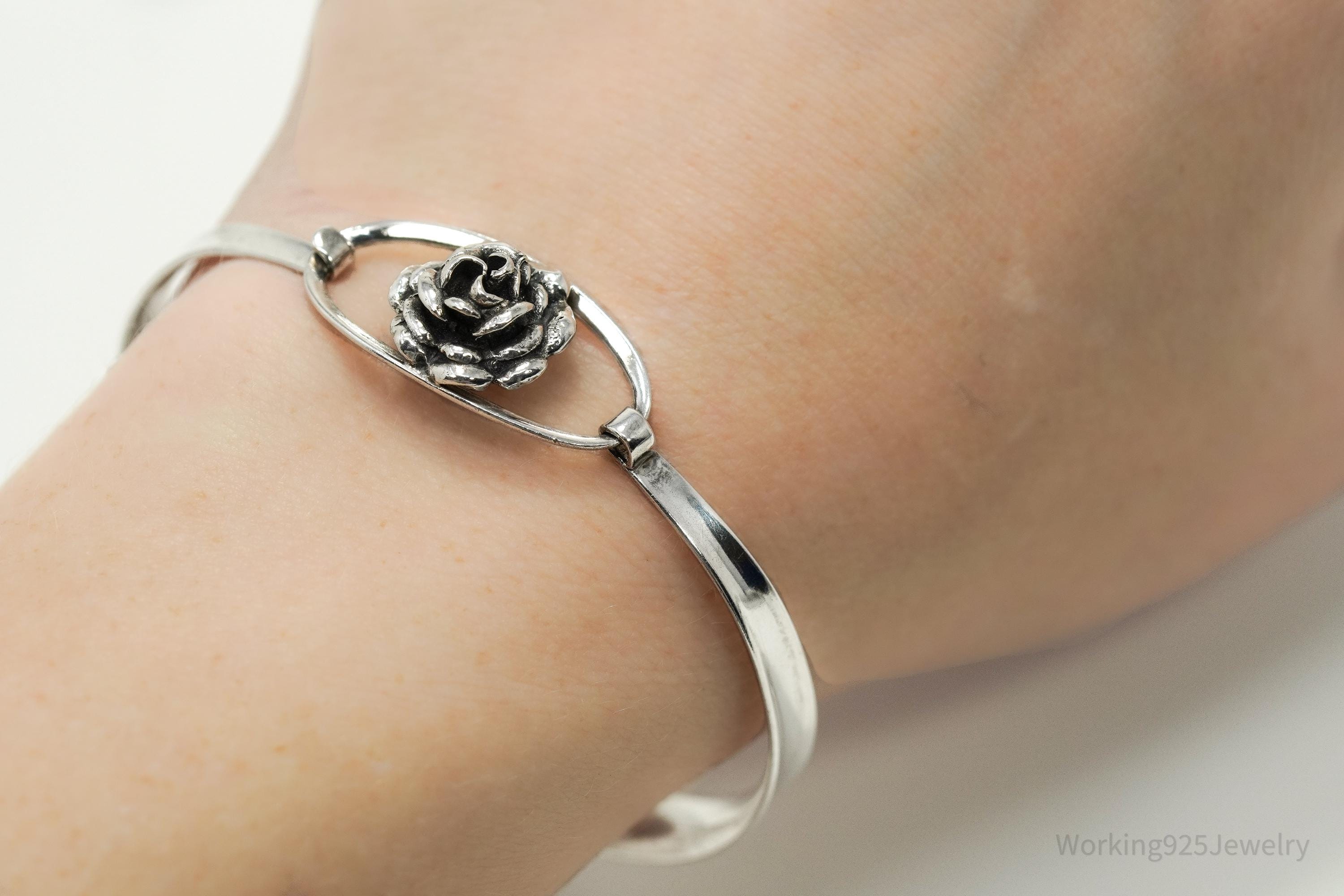 Vintage Finland Modernist Erik Granit & Co Rose Sterling Silver Bracelet - 6.75"