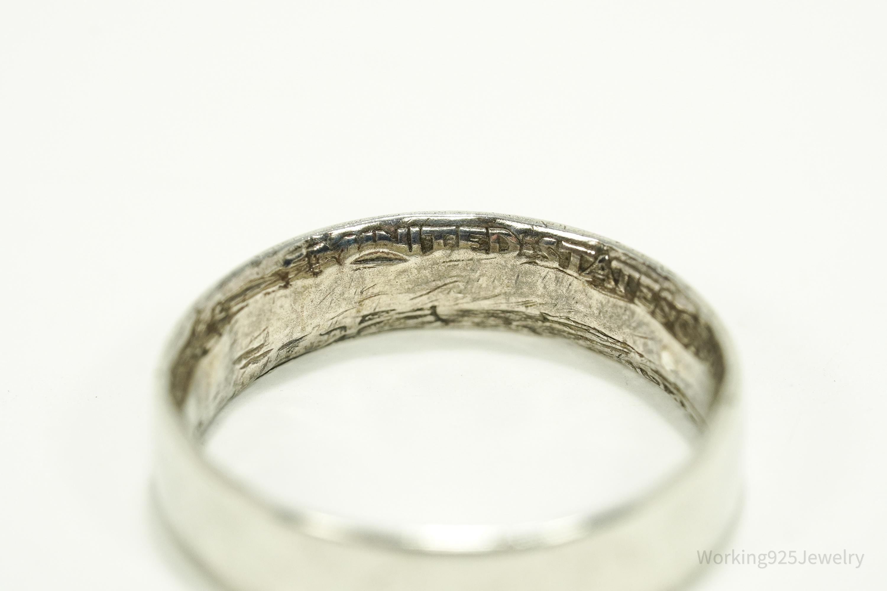 Vintage 1940 Half Dollar Silver Band Ring - Size 12