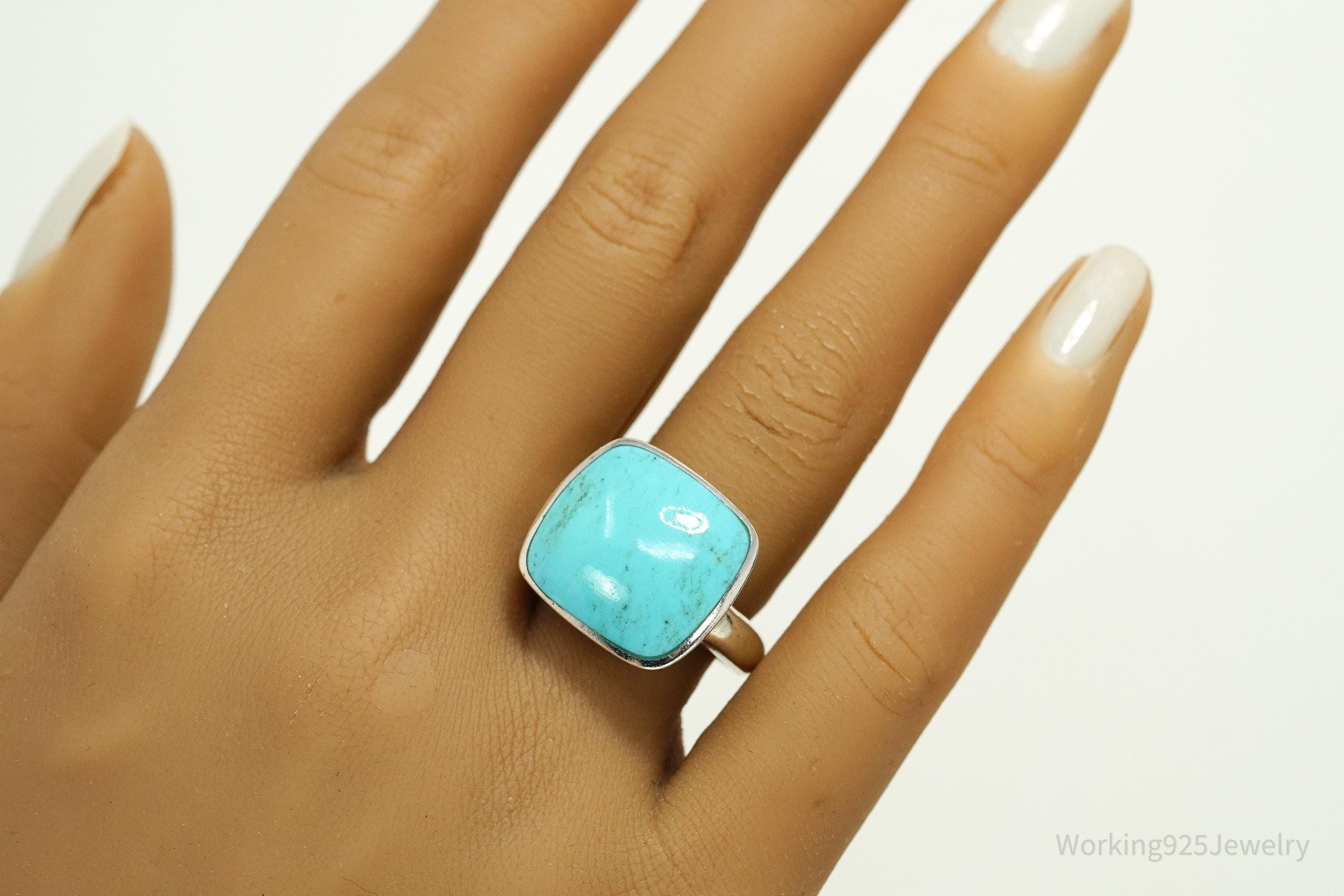 Vintage Designer SX Turquoise Sterling Silver Ring - Size 8