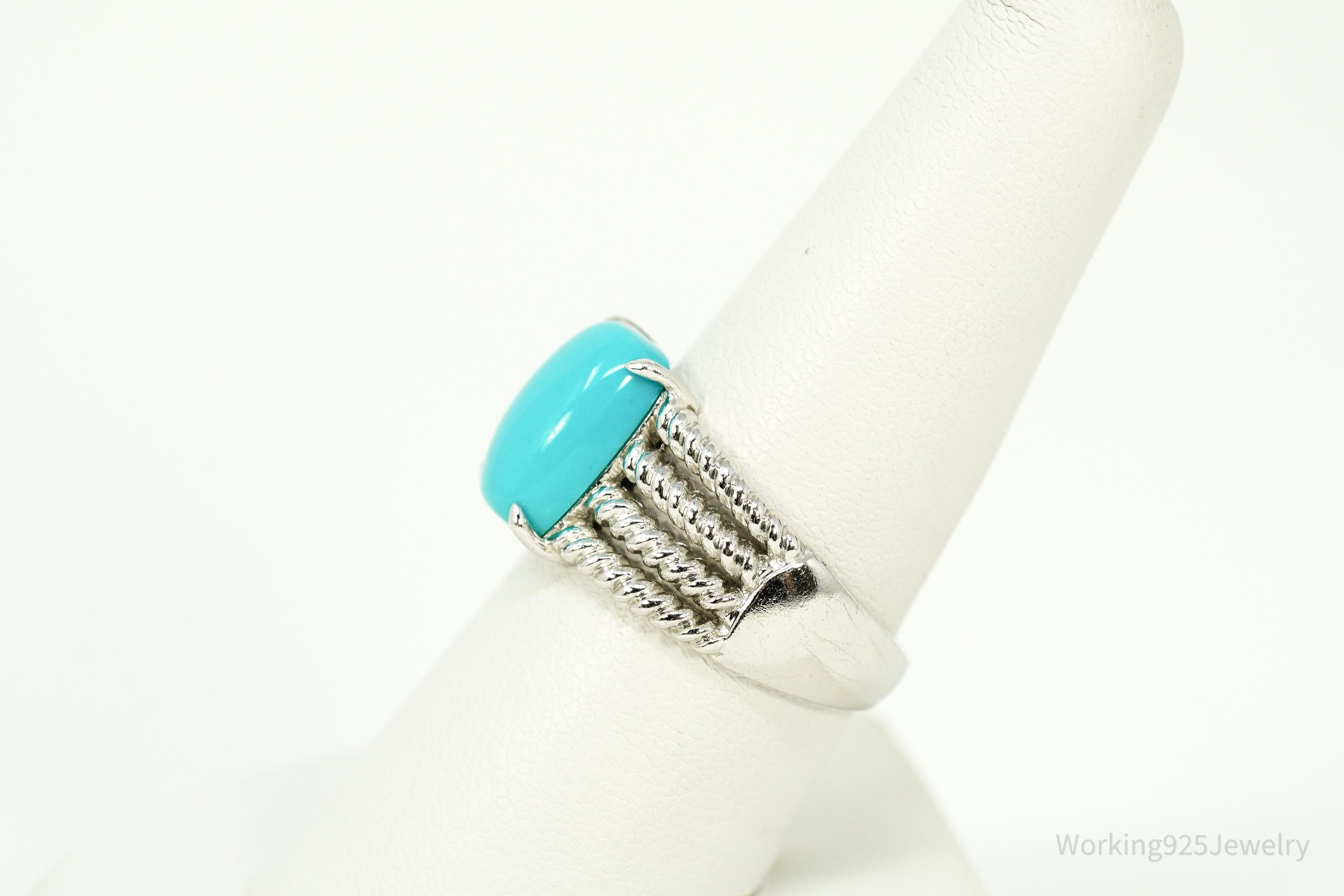 Vintage Blue Turquoise Sterling Silver Ring Size 8