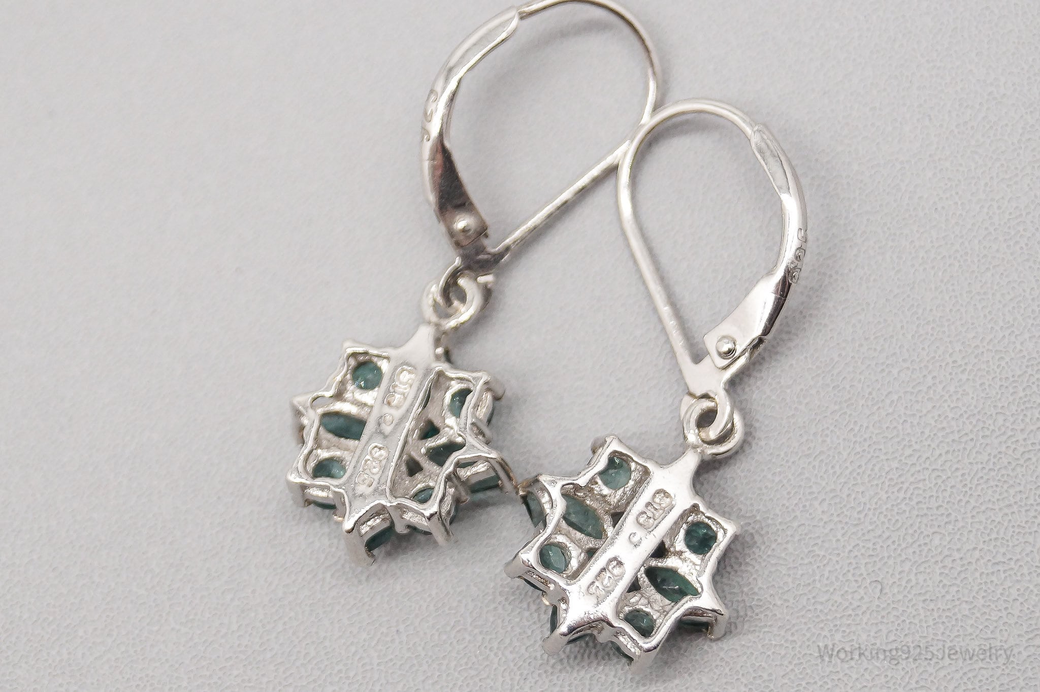 Vintage Teal Gemstone Sterling Silver Flower Earrings