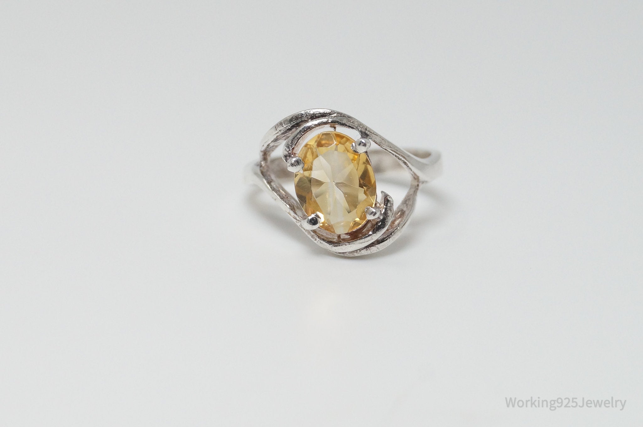 Vintage Oval Citrine Sterling Silver Ring - Size 6