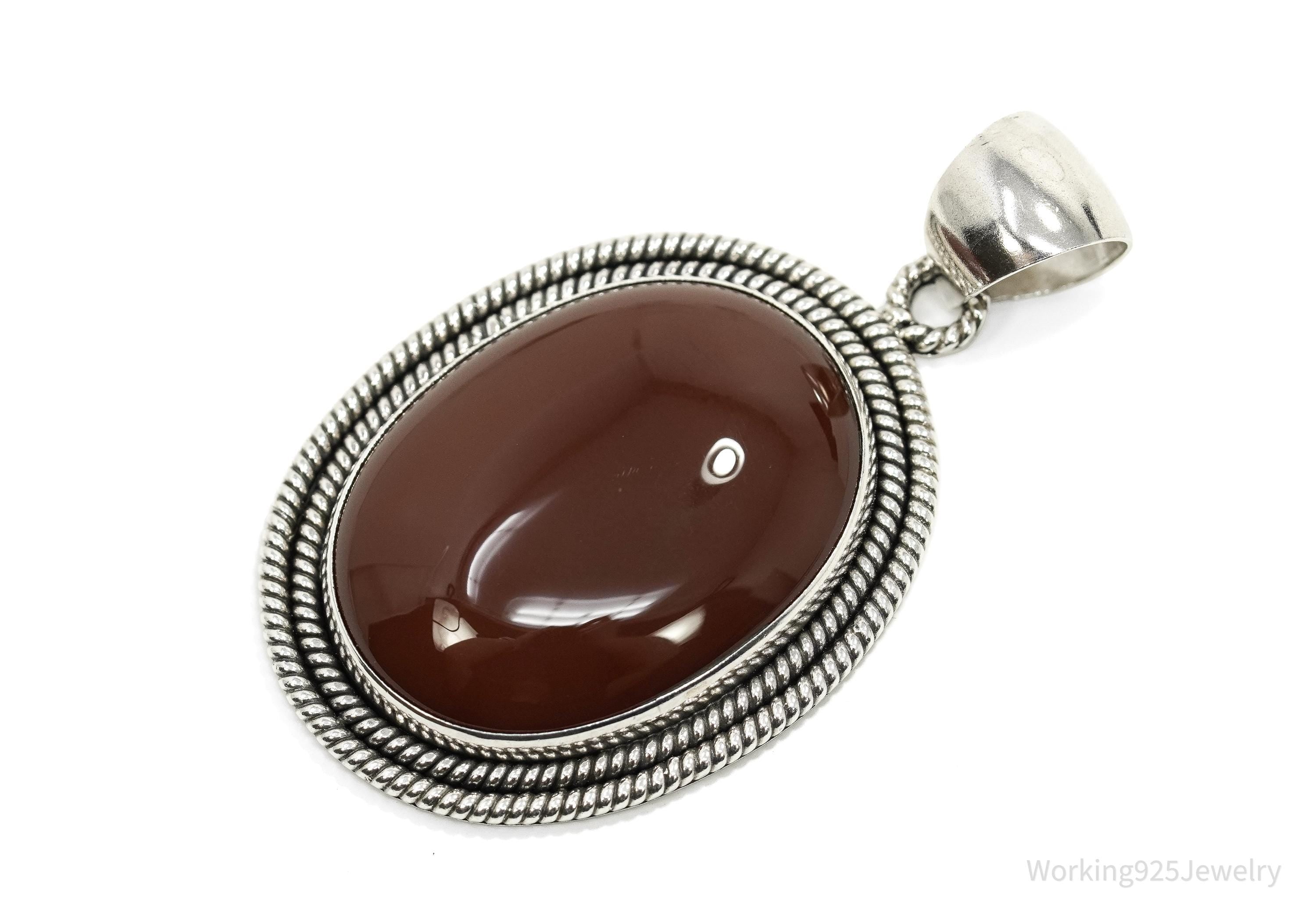 Large Carnelian Sterling Silver Pendant • Vintage BA Suarti Designer Jewelry