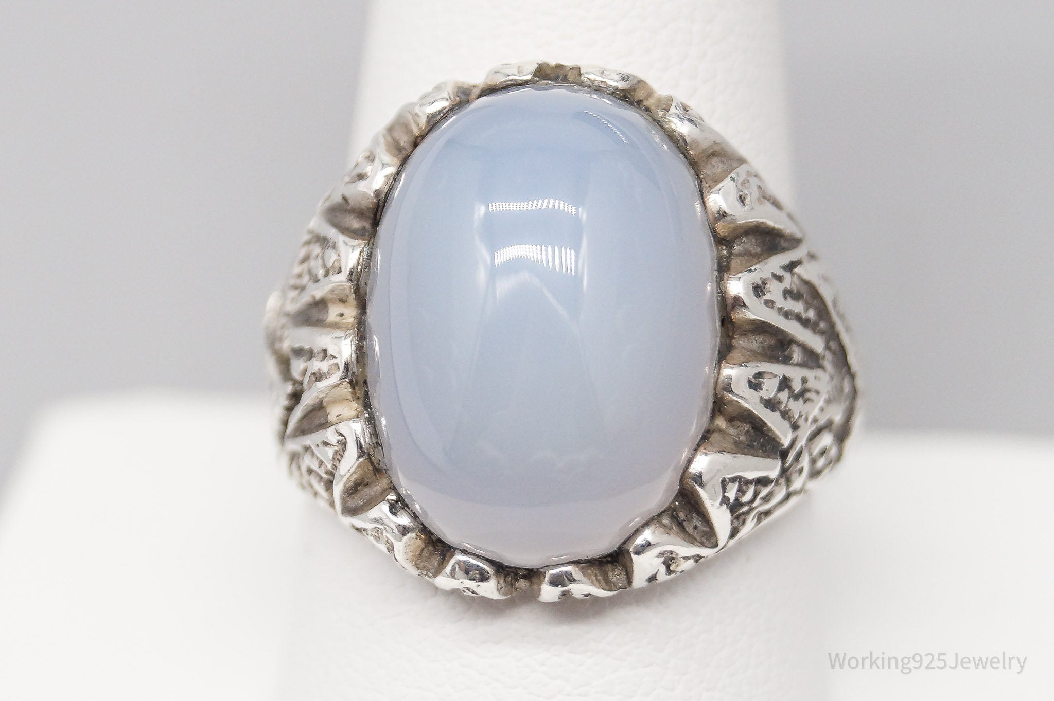 Vintage Large Chalcedony Sterling Silver Ring - Size 9.5