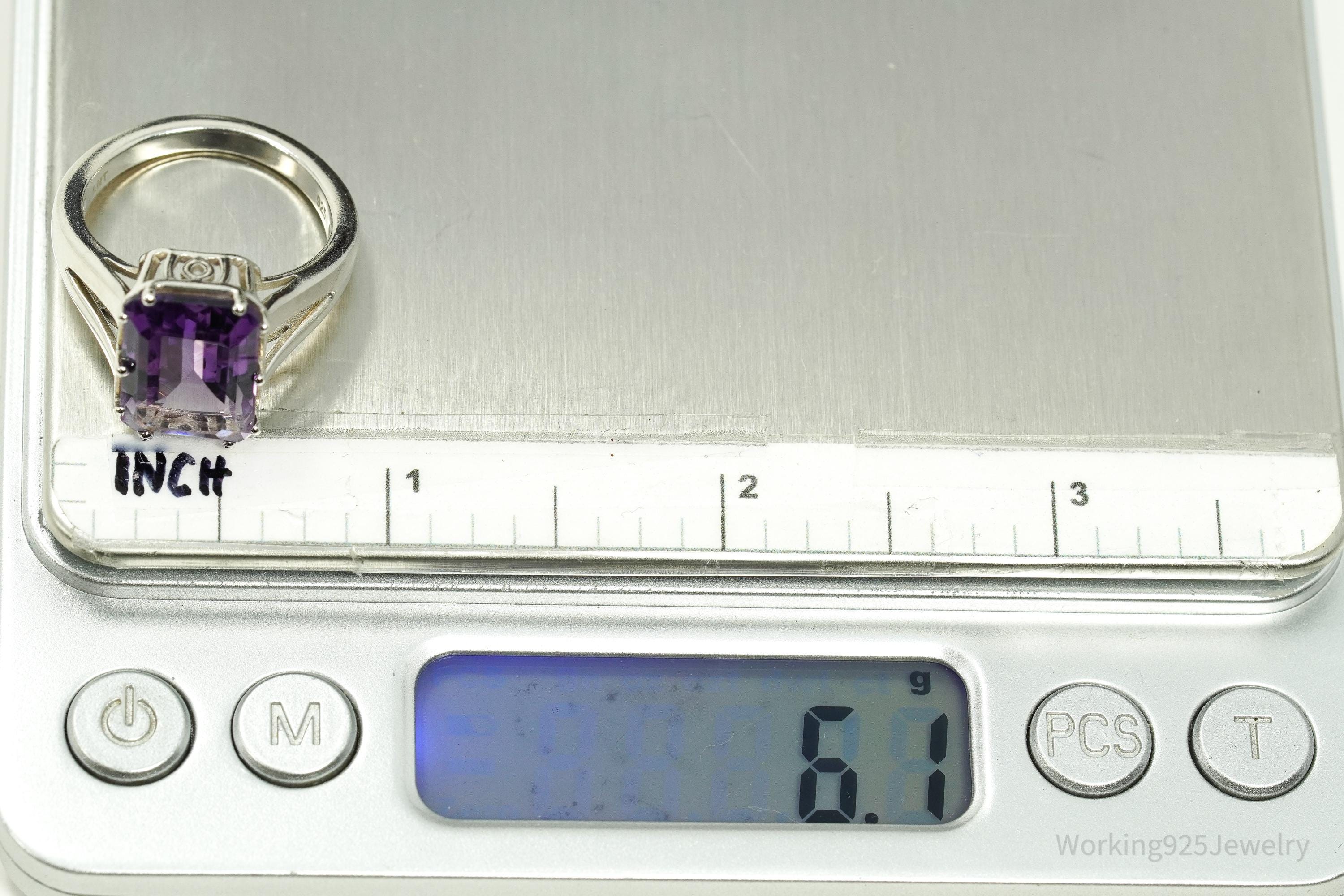 Vintage LNT Amethyst Sterling Silver Ring - Size 8.75