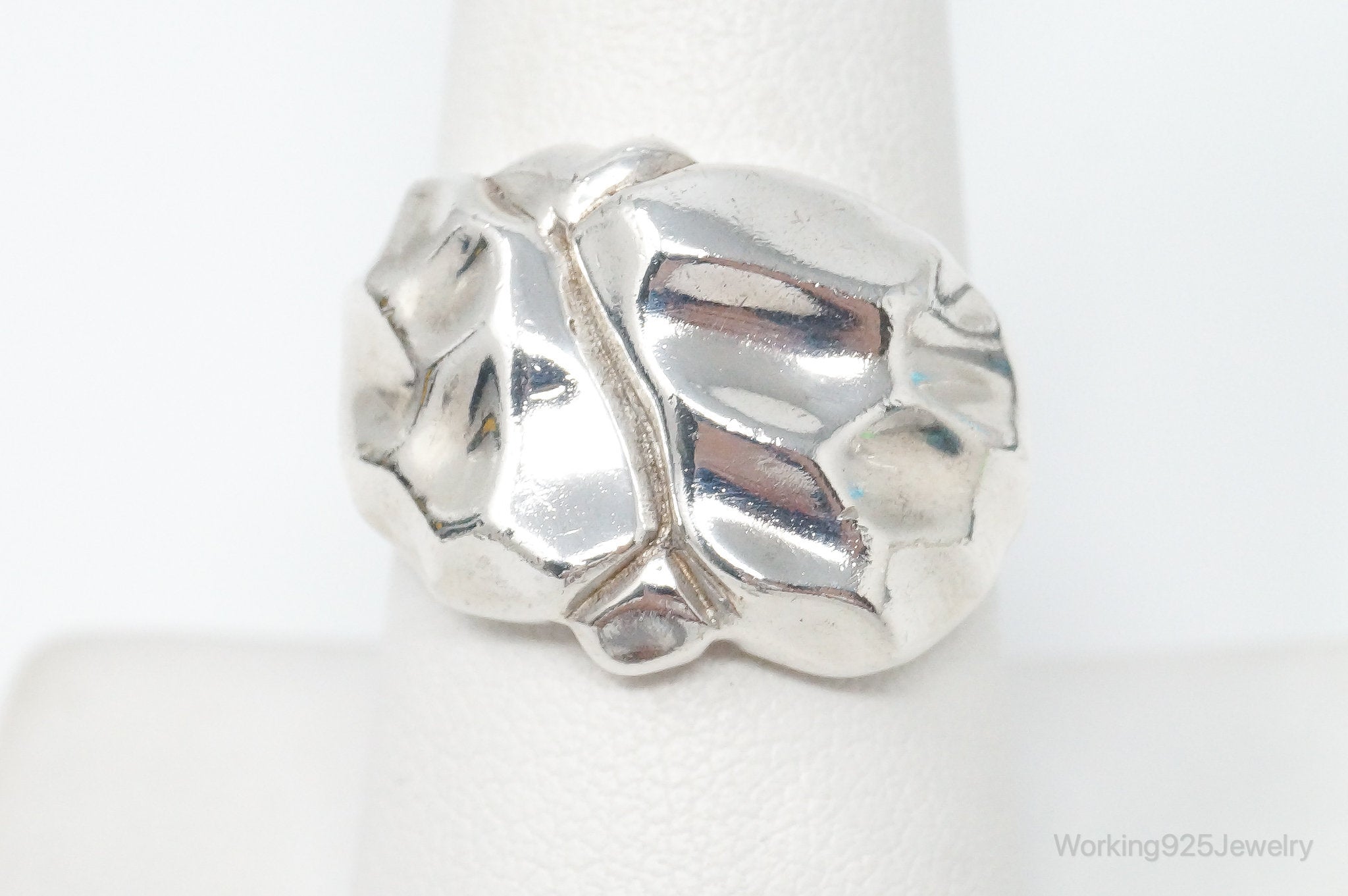 Vintage Large Modernist Space Age Sterling Silver Ring - SZ 8.75