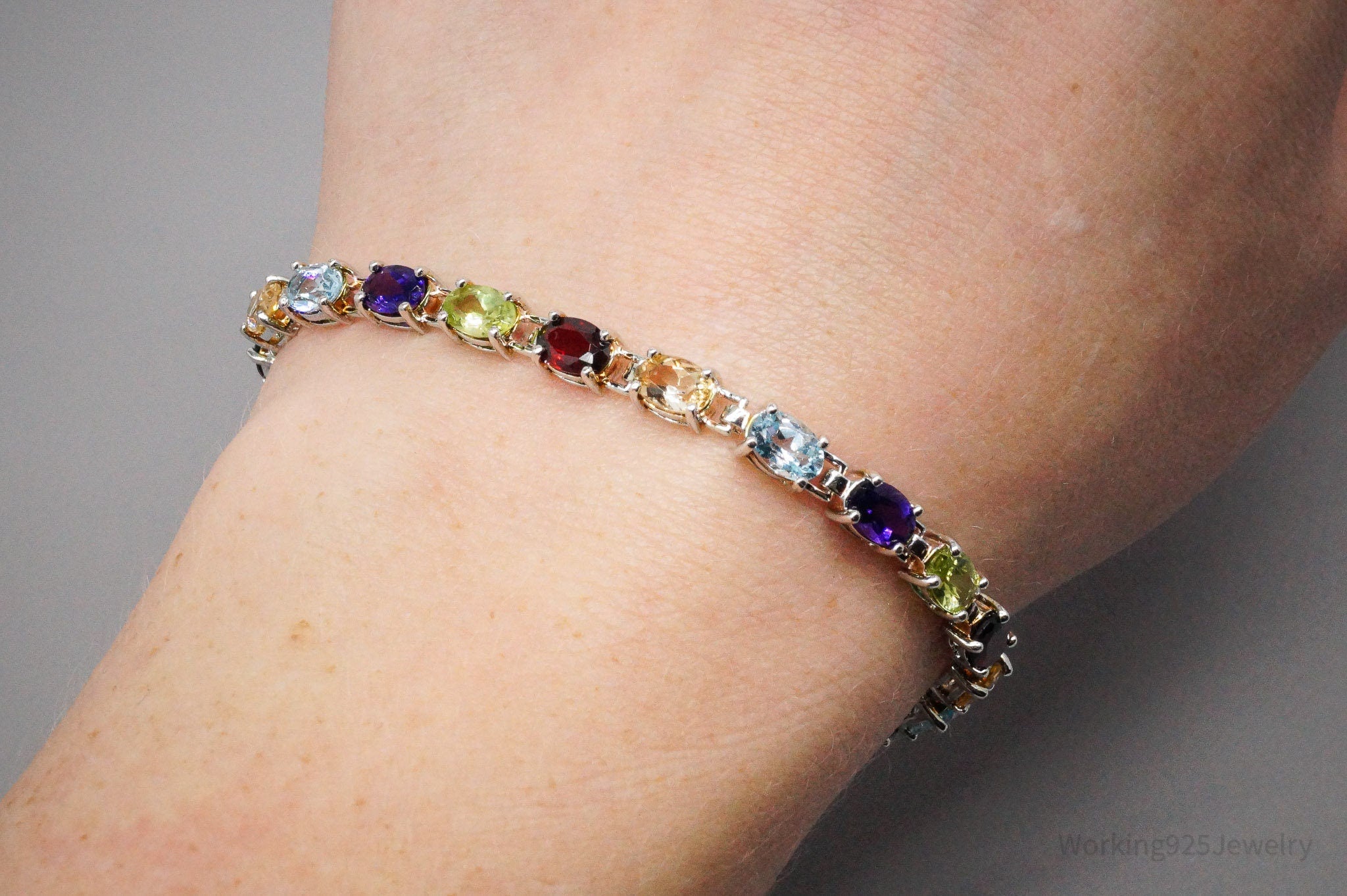 Vintage Designer Ross Simons Multi Gemstone Sterling Silver Bracelet