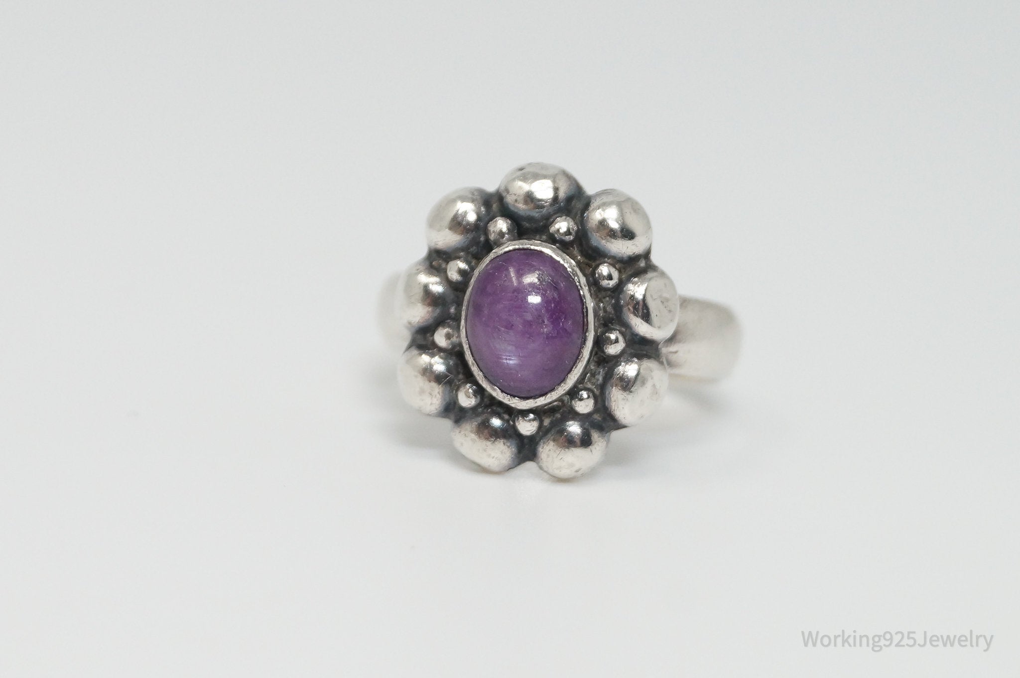 Vintage Purple Star Ruby Sterling Silver Southwestern Ring - Sz 6