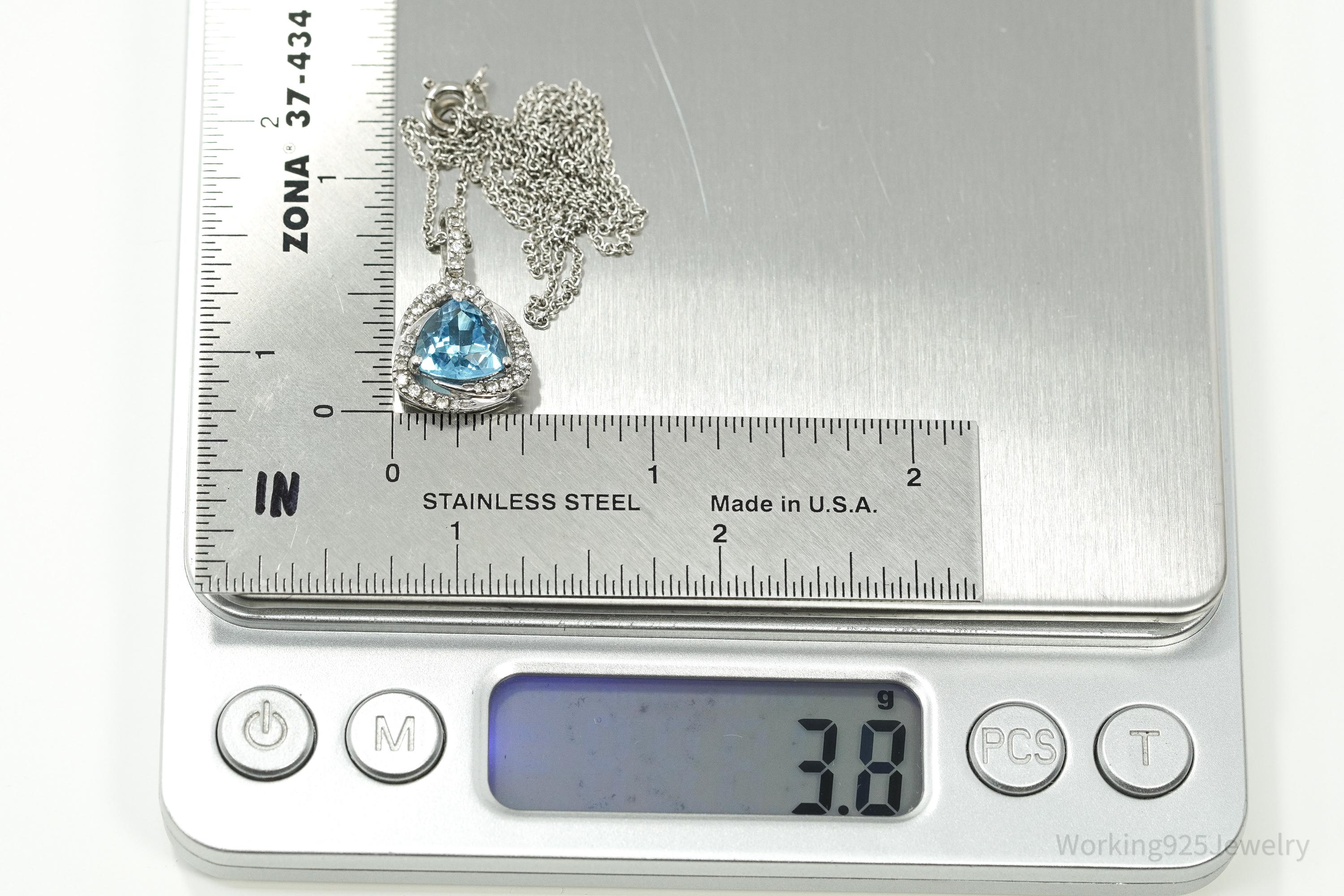Vintage Blue Topaz & Cubic Zirconia Sterling Silver Necklace 18"