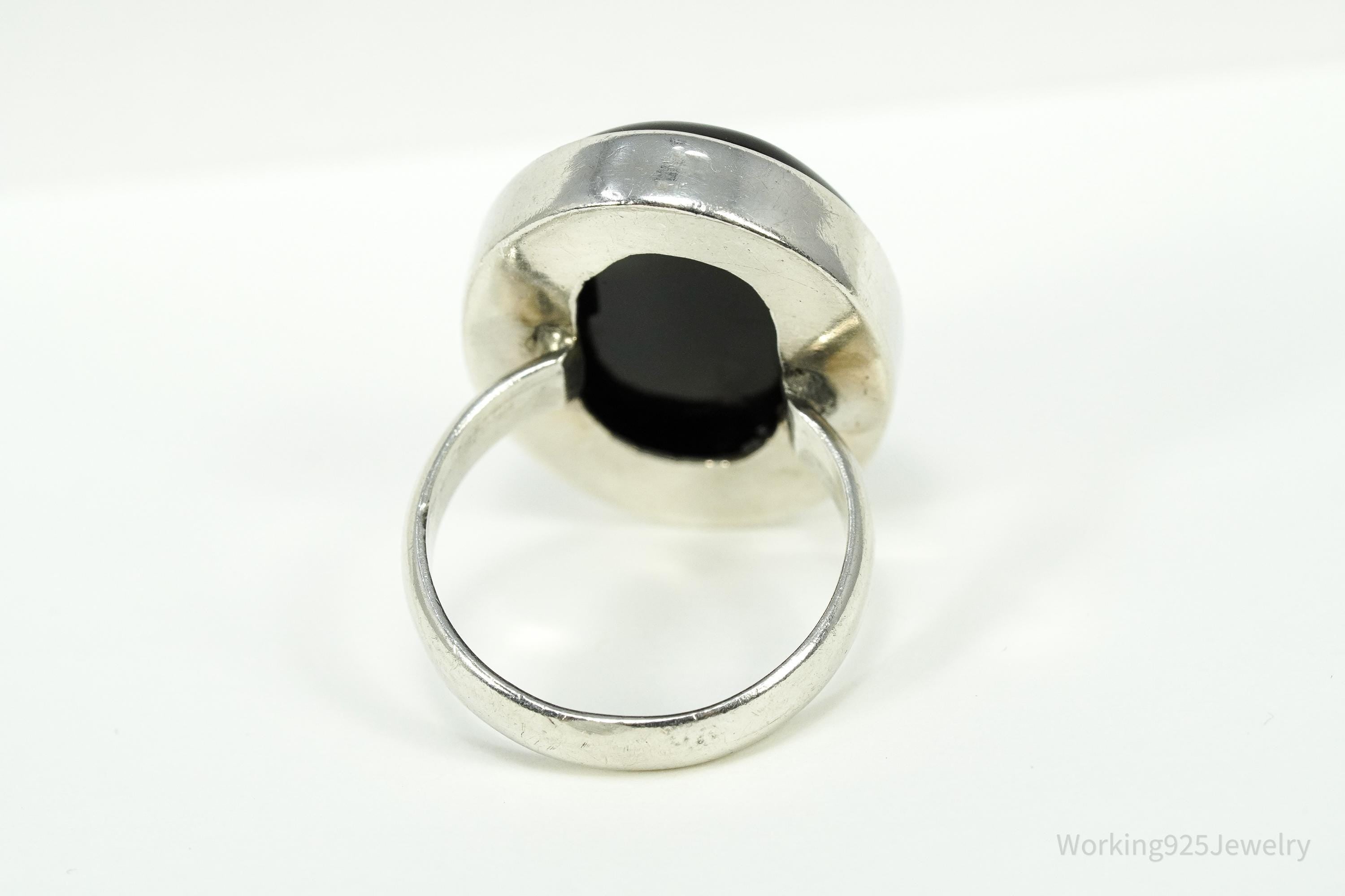 Vintage Large Black Onyx Sterling Silver Ring - Size 8.75