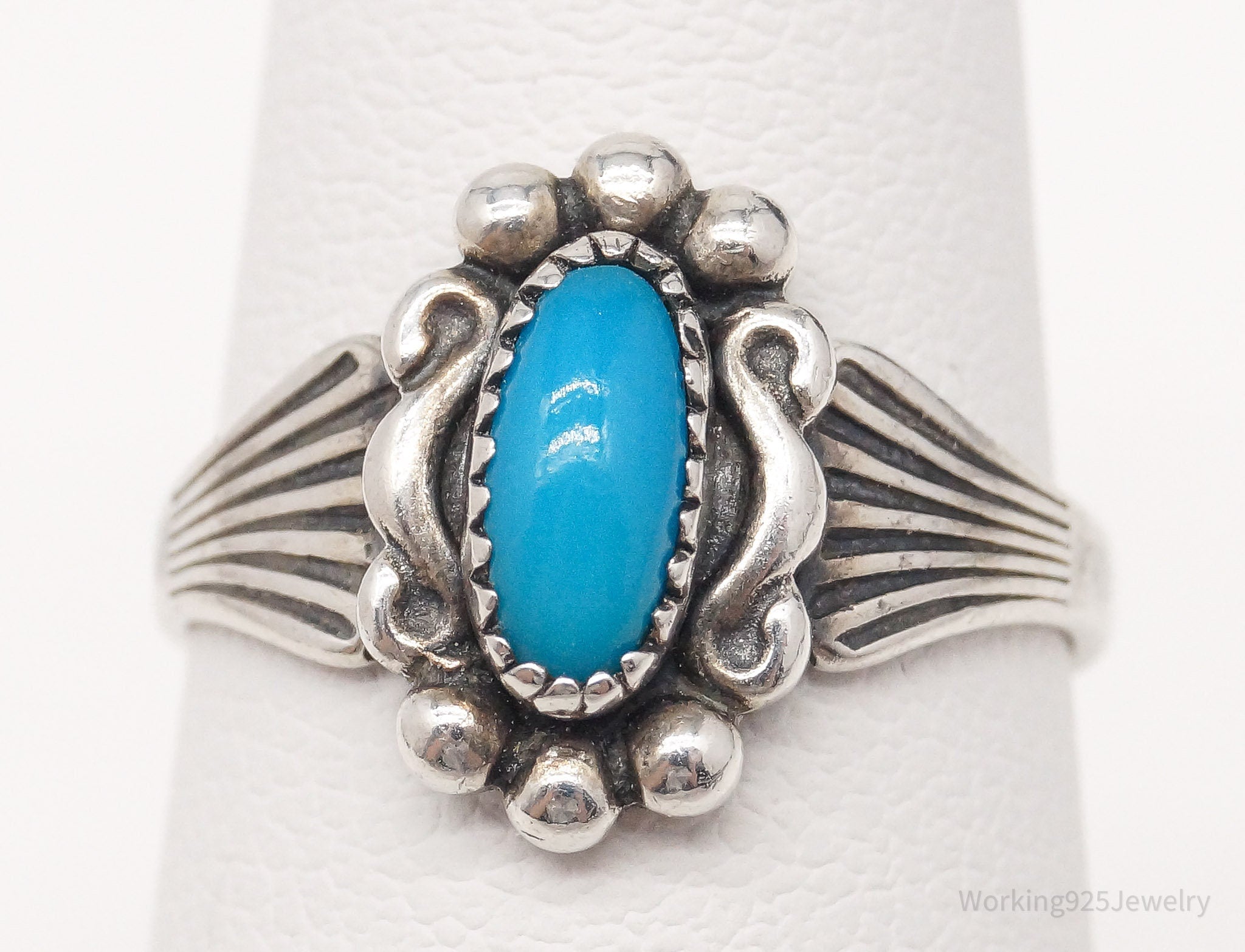 Vintage Native American Spinning Turquoise Sterling Silver Ring - Size 5