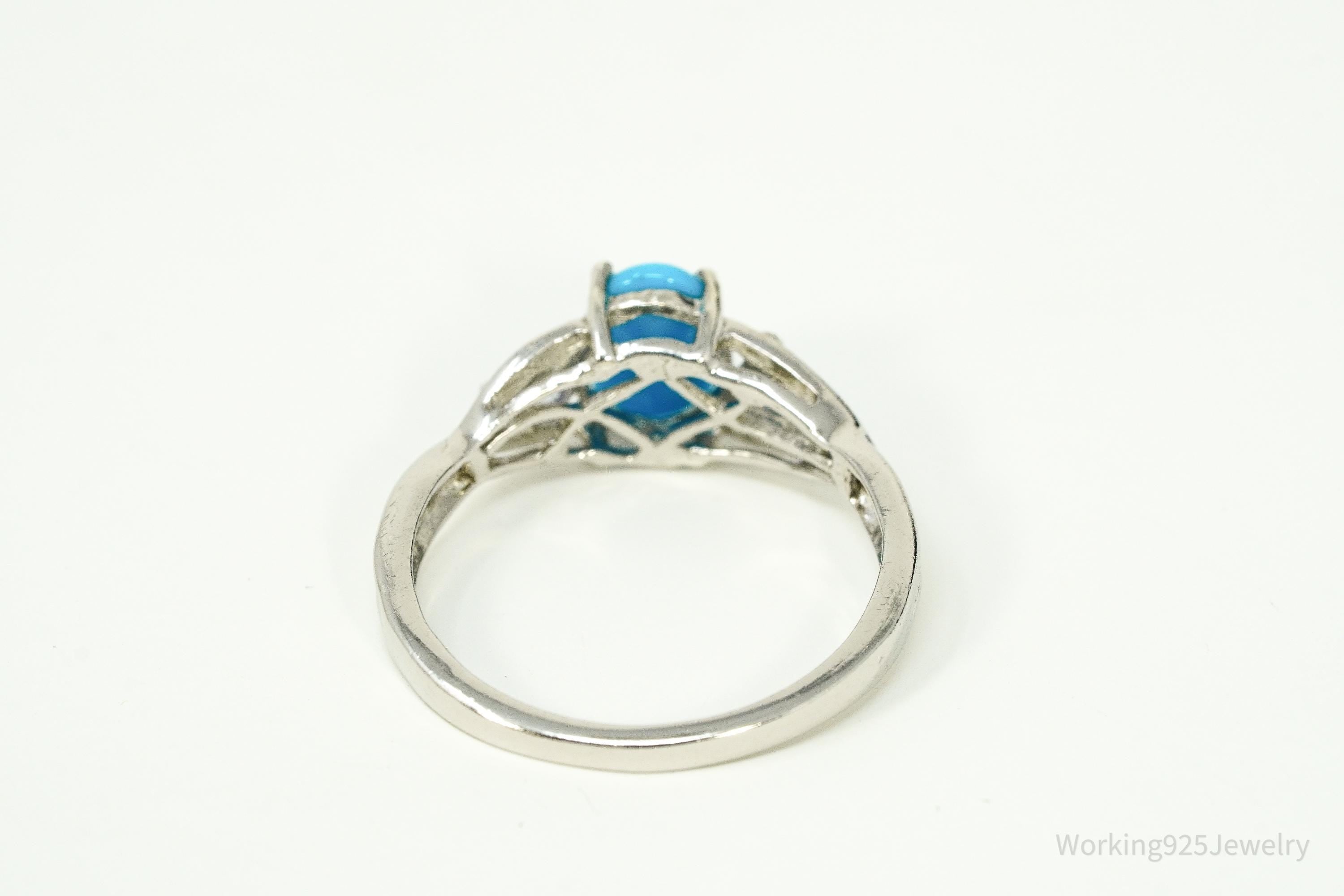 Vintage Blue Turquoise & Tanzanite Sterling Silver Ring - Size 7.25