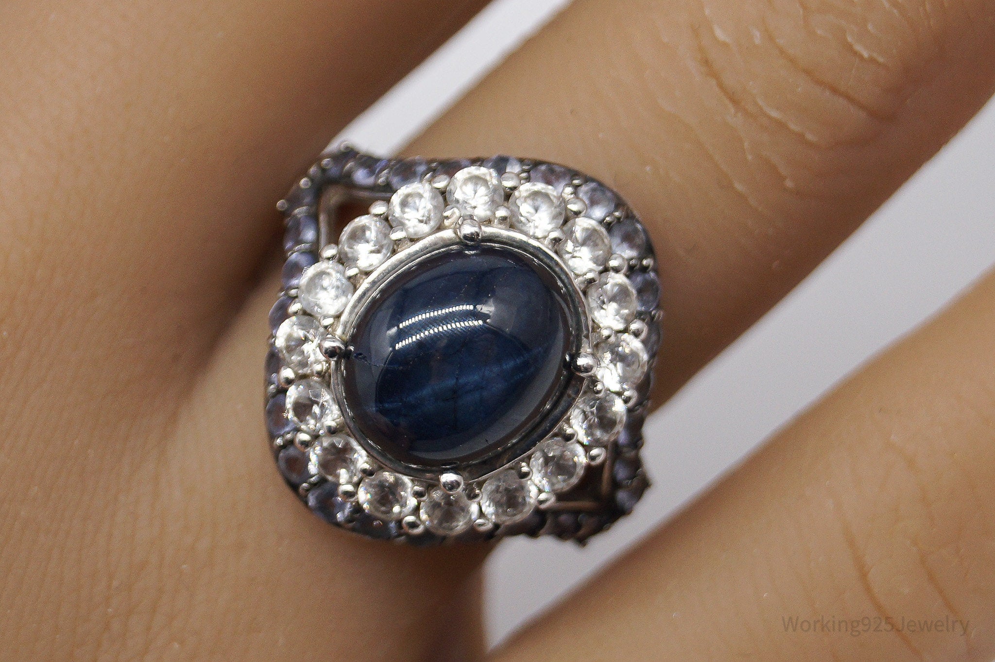 Blue Star Sapphire Iolite White Topaz Sterling Silver Ring - Size 7