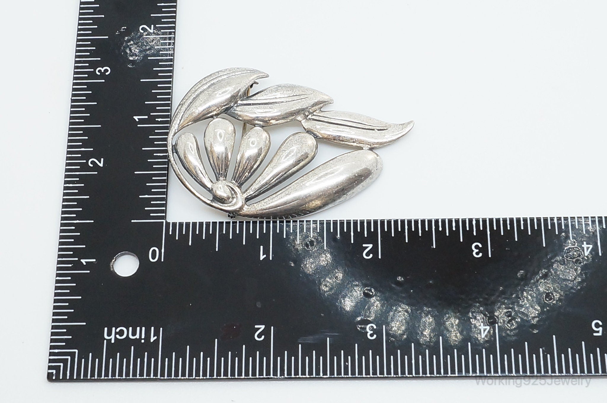 Antique Designer Danecraft Large Sterling Silver Flower Motif Pin Brooch