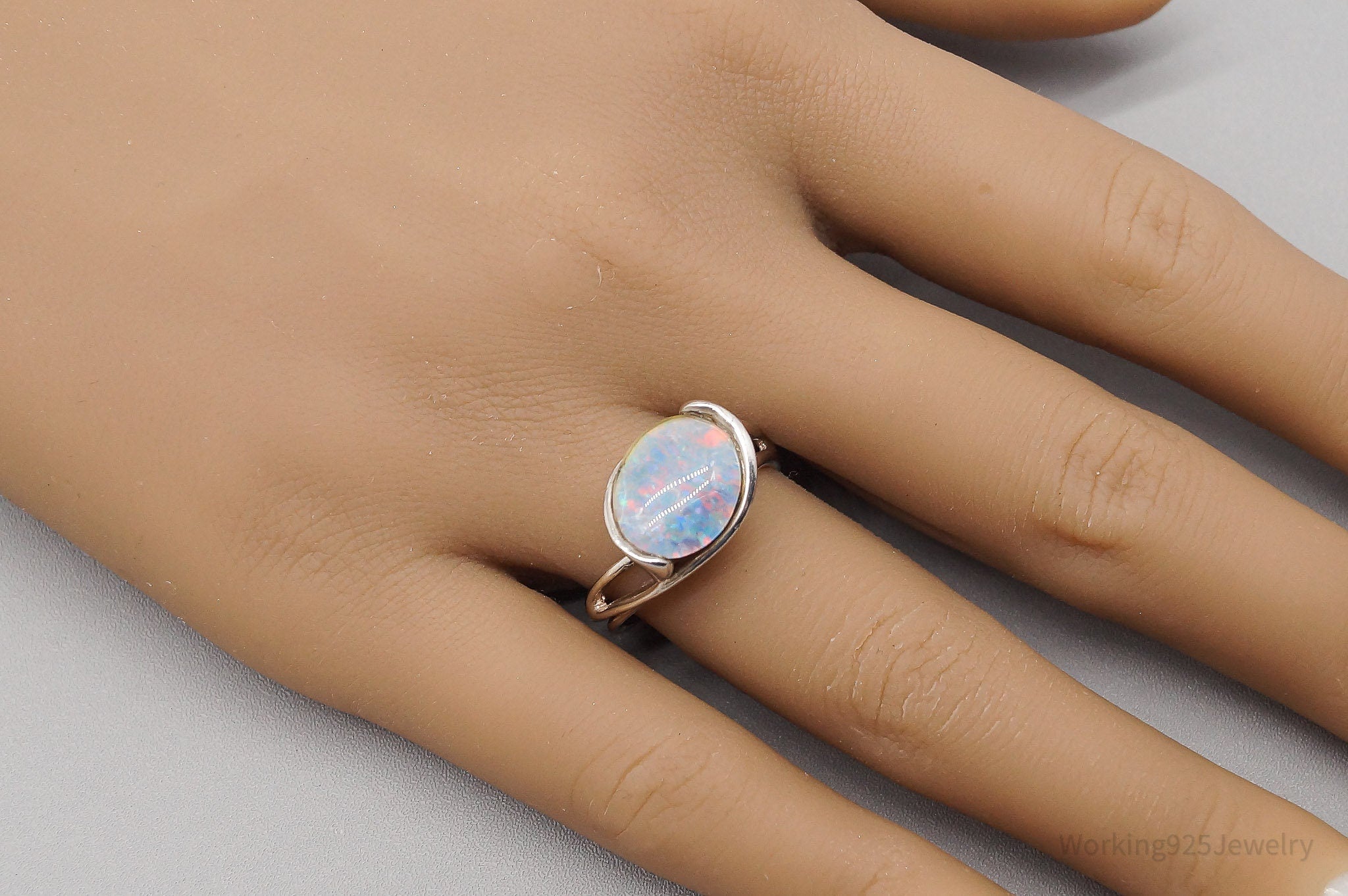 Vintage Opal Sterling Silver Ring - Size 7.5