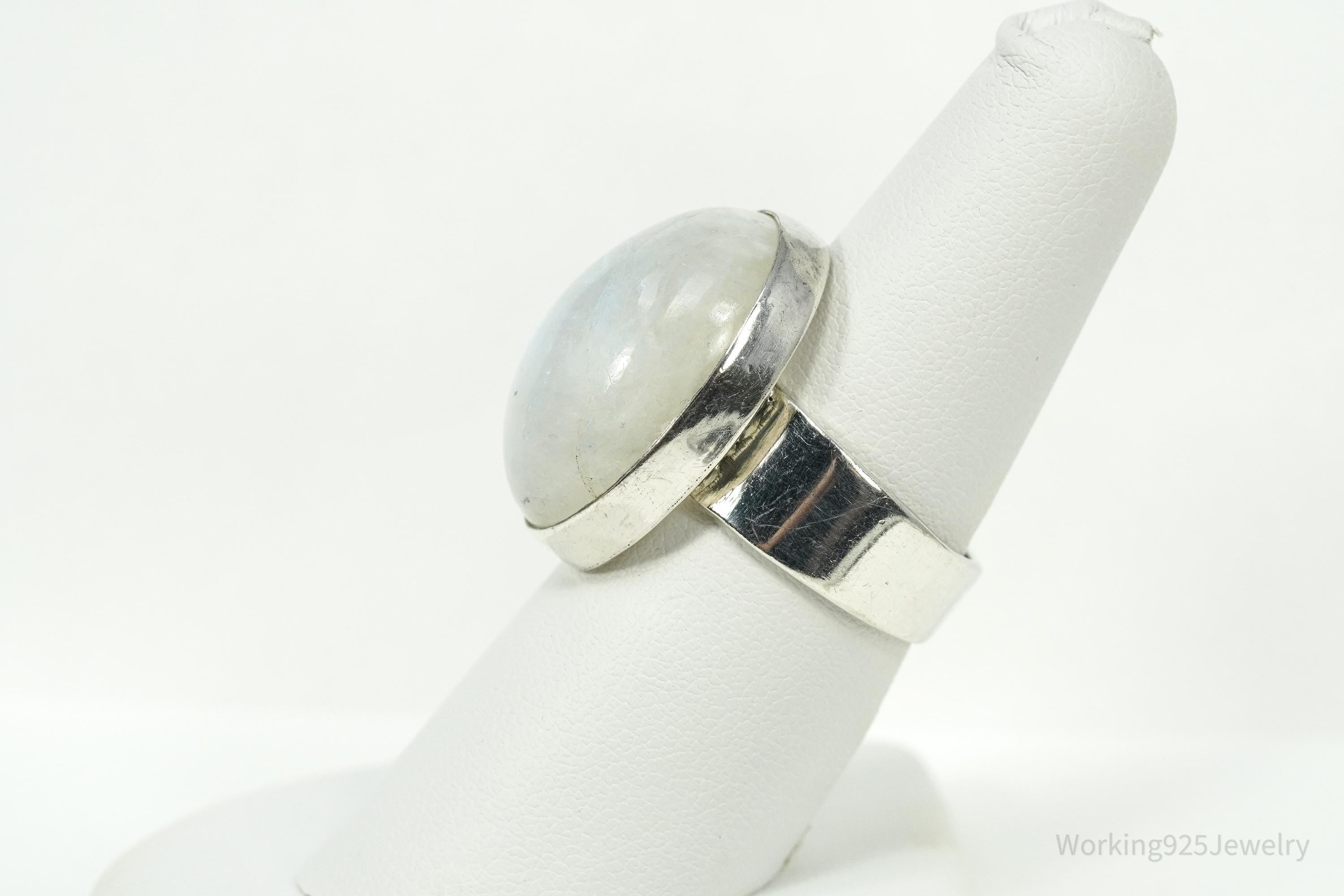Vintage Large Moonstone Sterling Silver Ring - Size 7.75
