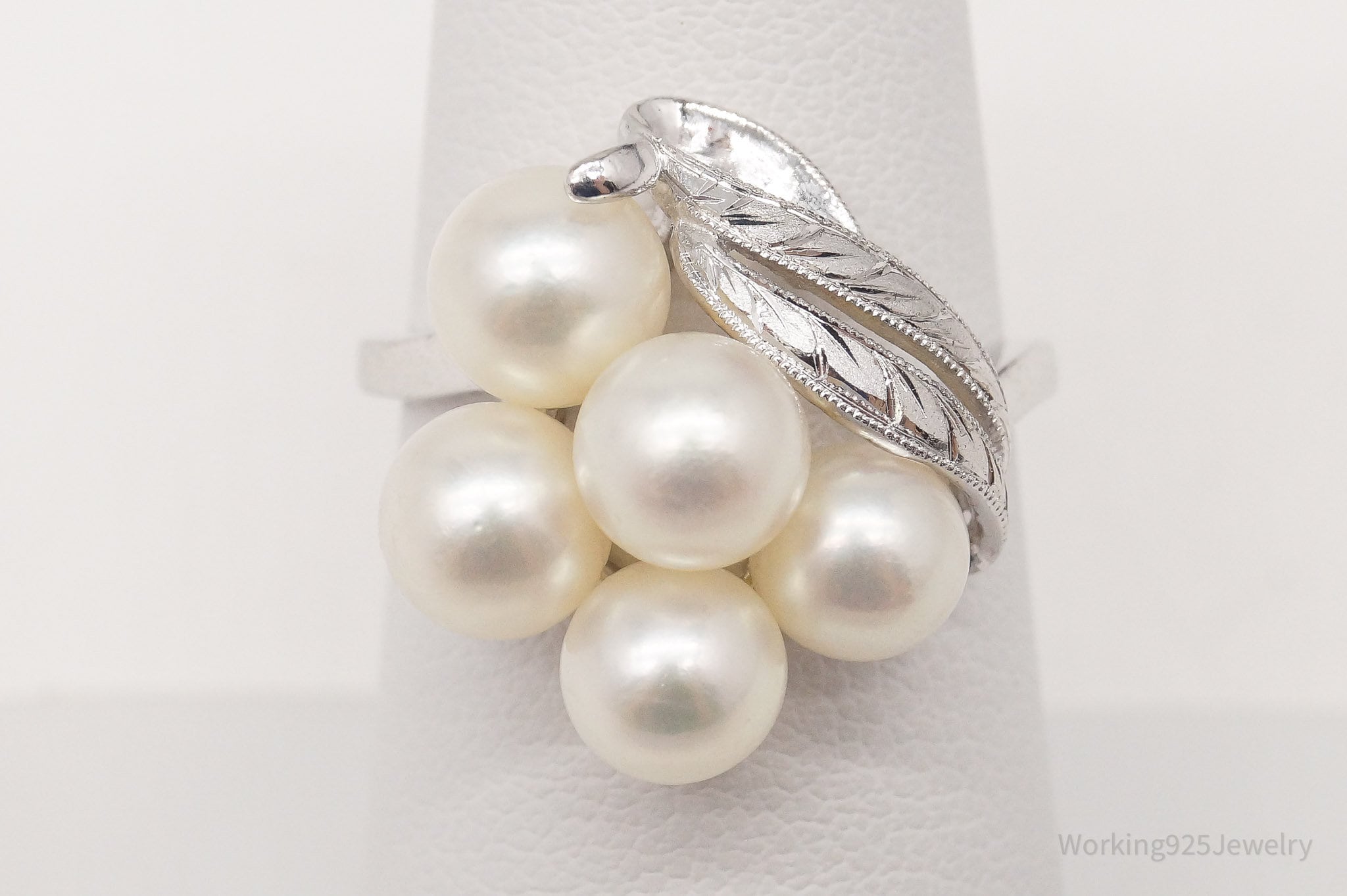 Antique Faux Pearl Sterling Silver Ring - Size 7