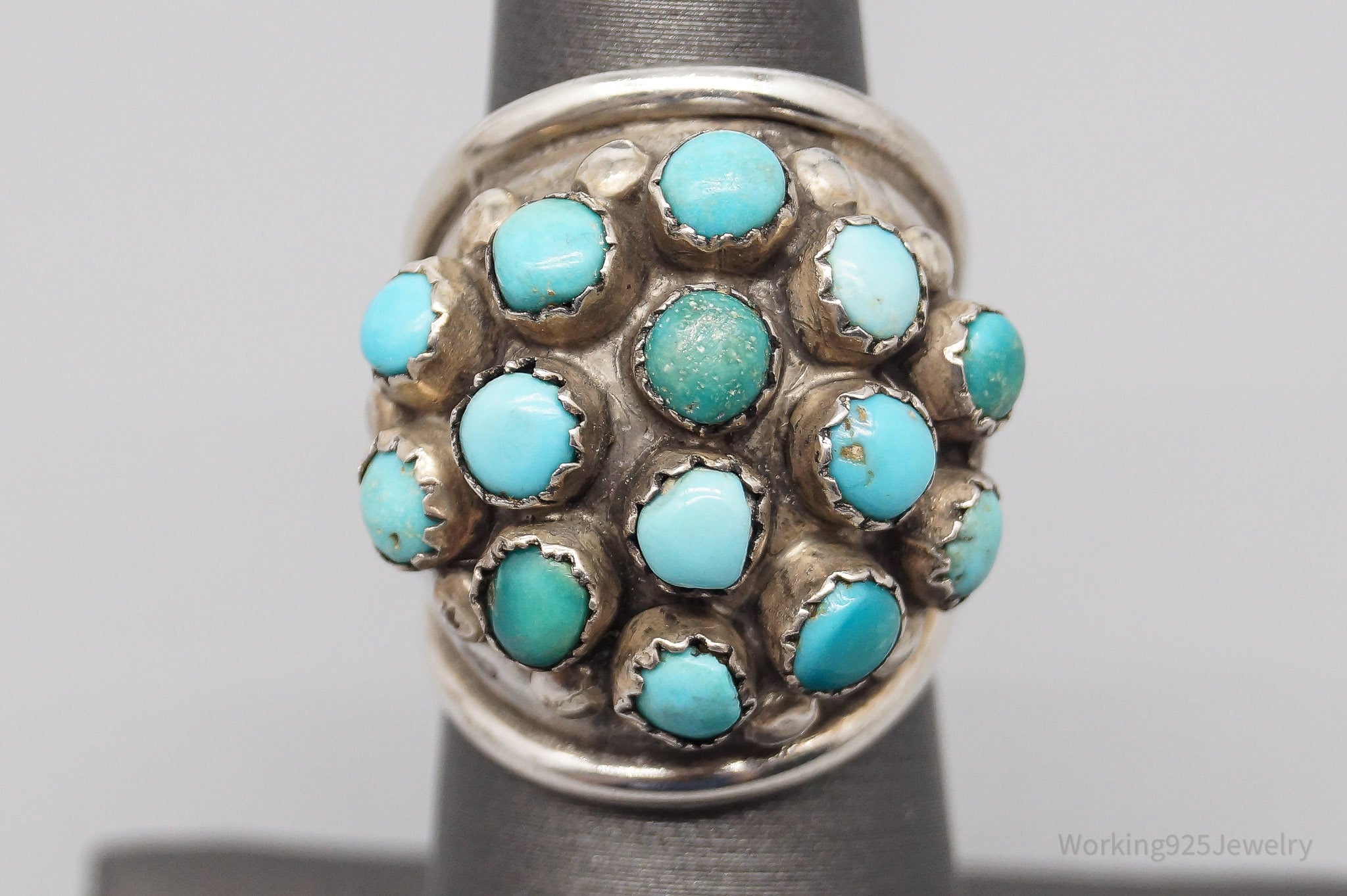 Vintage Native American Turquoise Unsigned Silver Ring - SZ 6.25