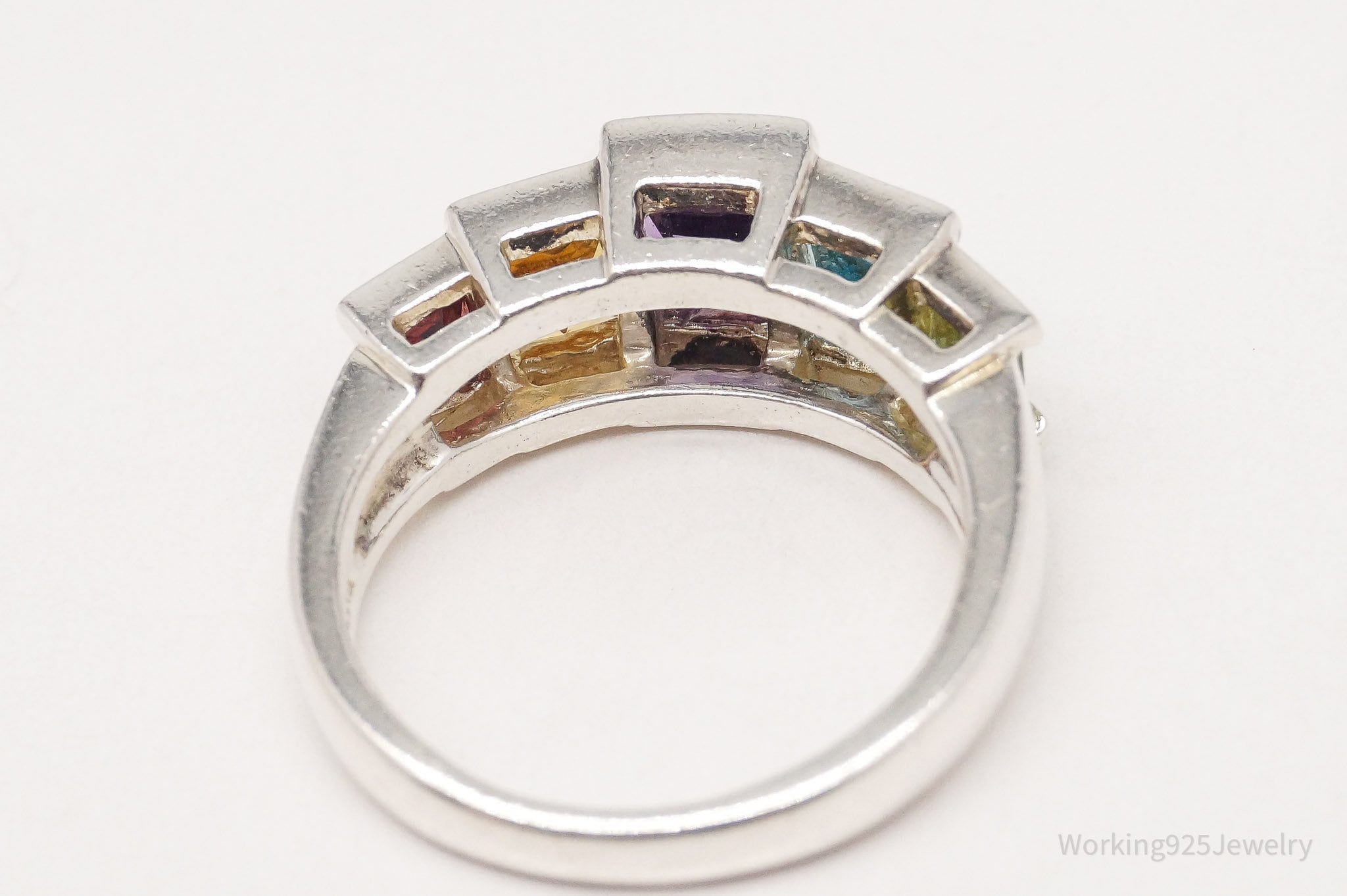 Vintage Art Deco Multi Gem Sterling Silver Ring - Size 8