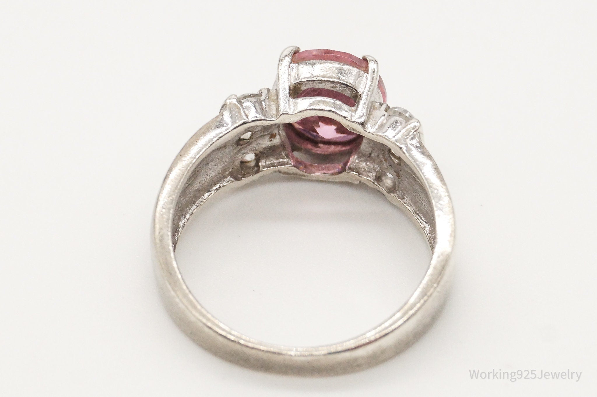 Vintage Pink & White Cubic Zirconia Sterling Silver Ring - Size 6.75