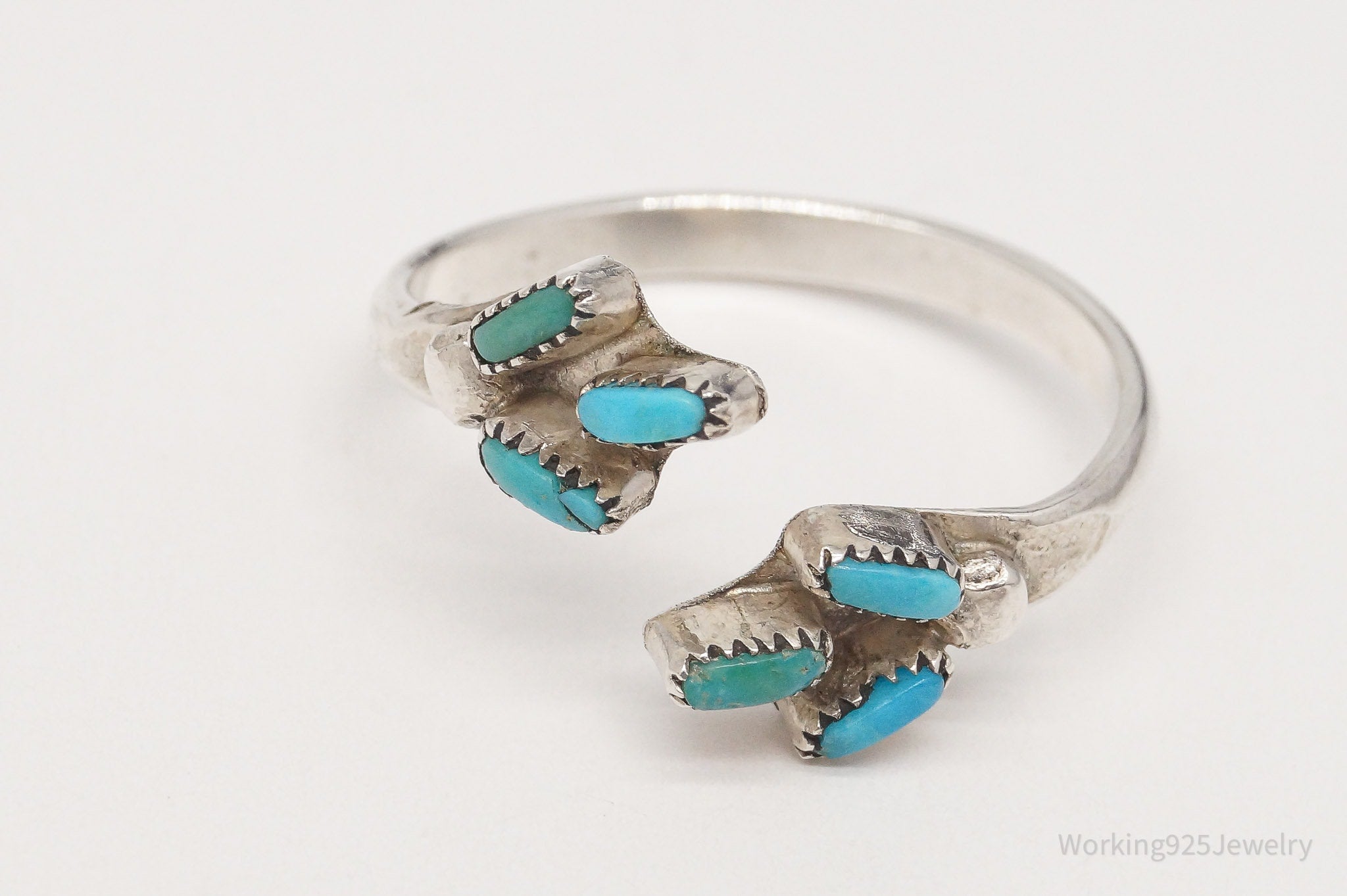 Vintage Native American Needle Point Turquoise Silver Ring SZ 7.5 Adjustable