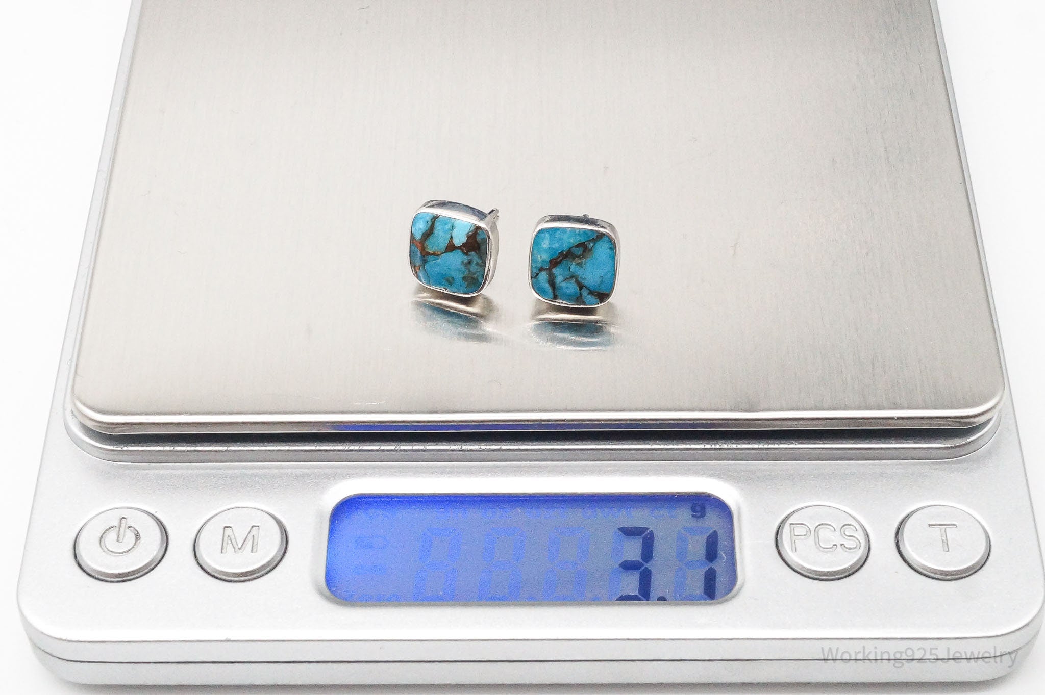 Vintage Blue Mojave Turquoise 950 Silver Earrings