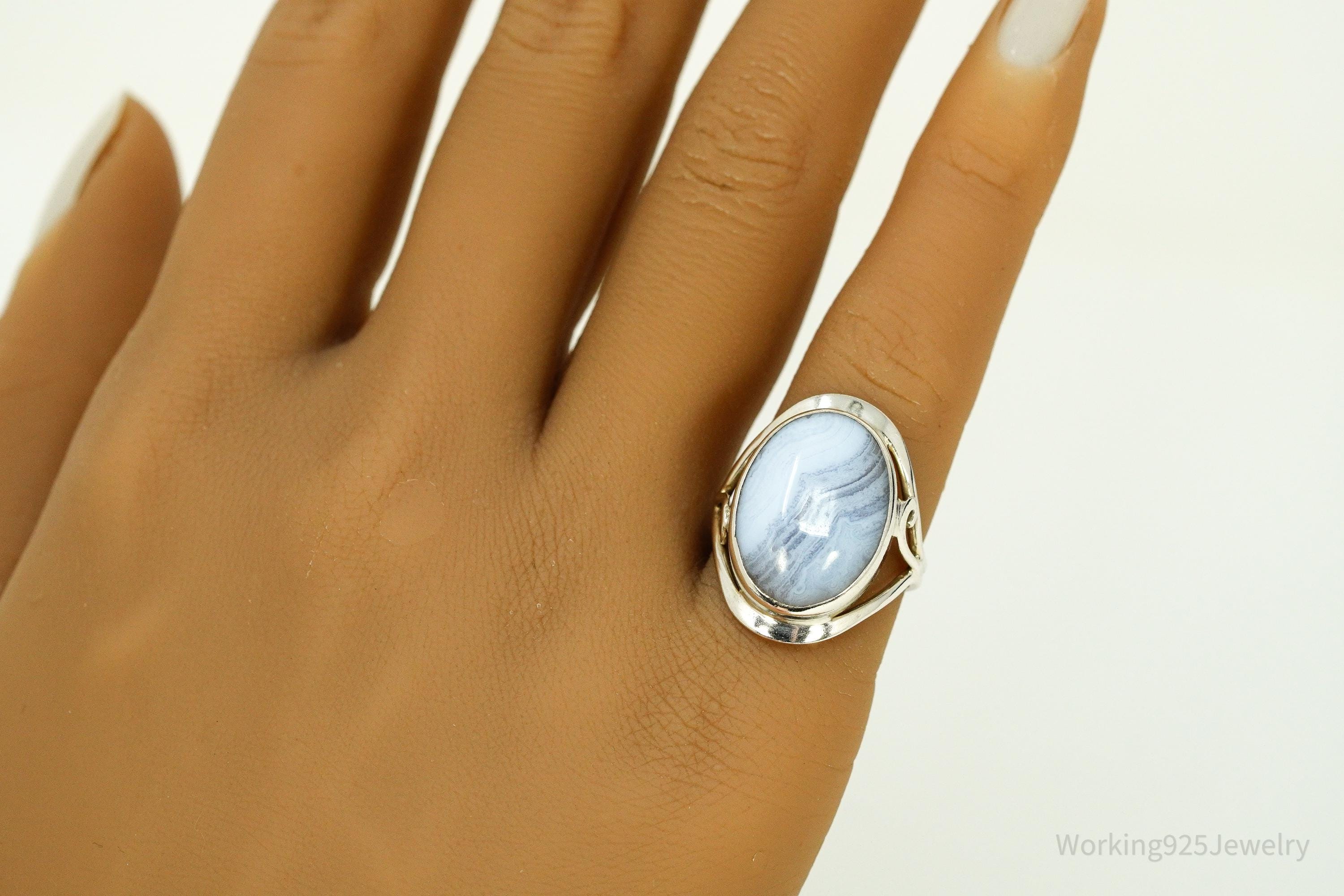 Vintage Blue Lace Agate Sterling Silver Ring - Size 6.25