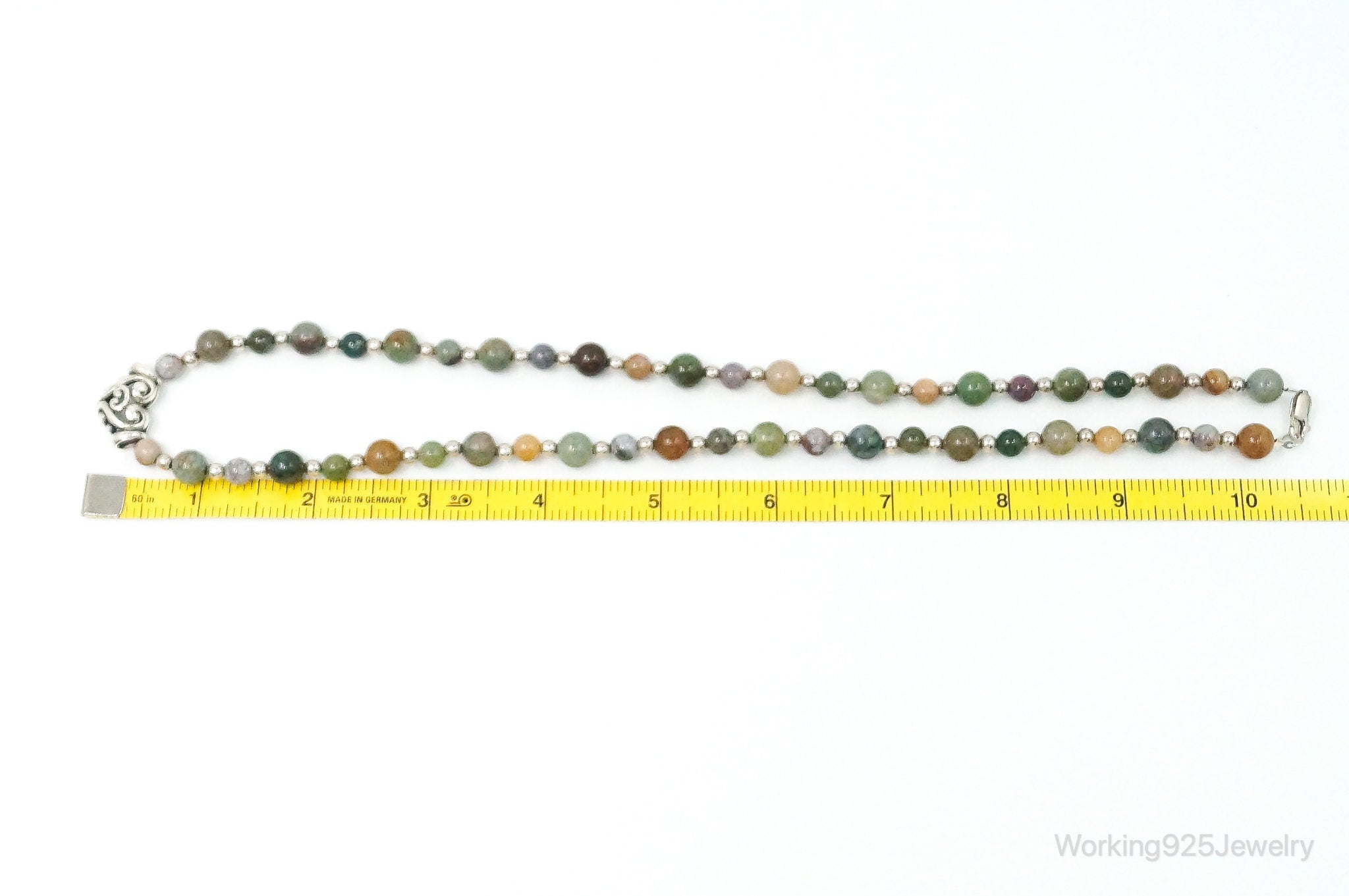 Vintage Multi Gem Agate Jasper Beads Sterling Silver Necklace