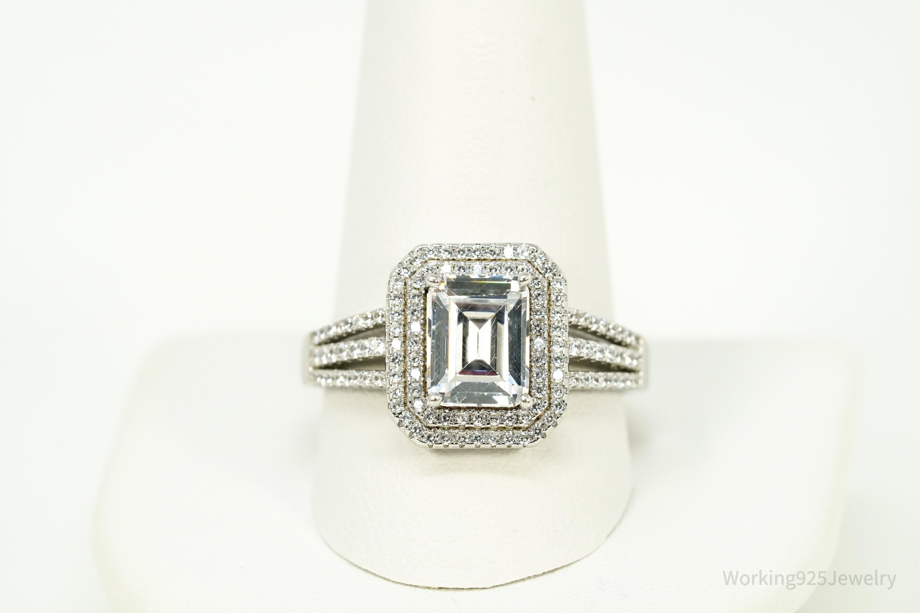 Vintage Cubic Zirconia Sterling Silver Ring Size 12.25